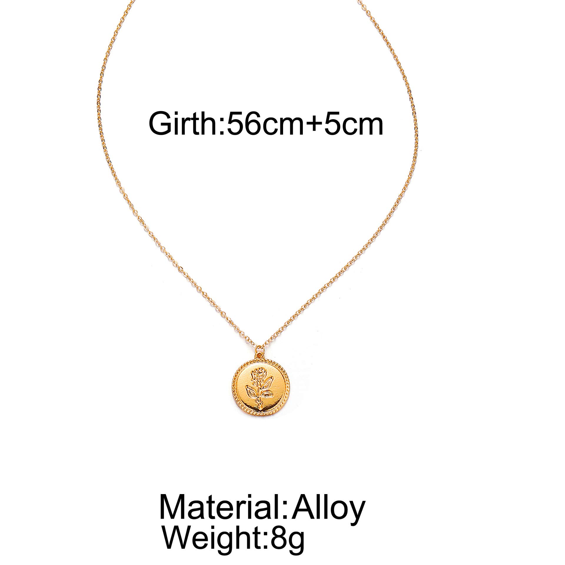 Gold Alloy Rose Flower Lava Rock Pendant Necklace for Women - Elegant Round Disc Coin Jewelry with Natural Stone - Perfect for Date Night, Wedding & Everyday Wear