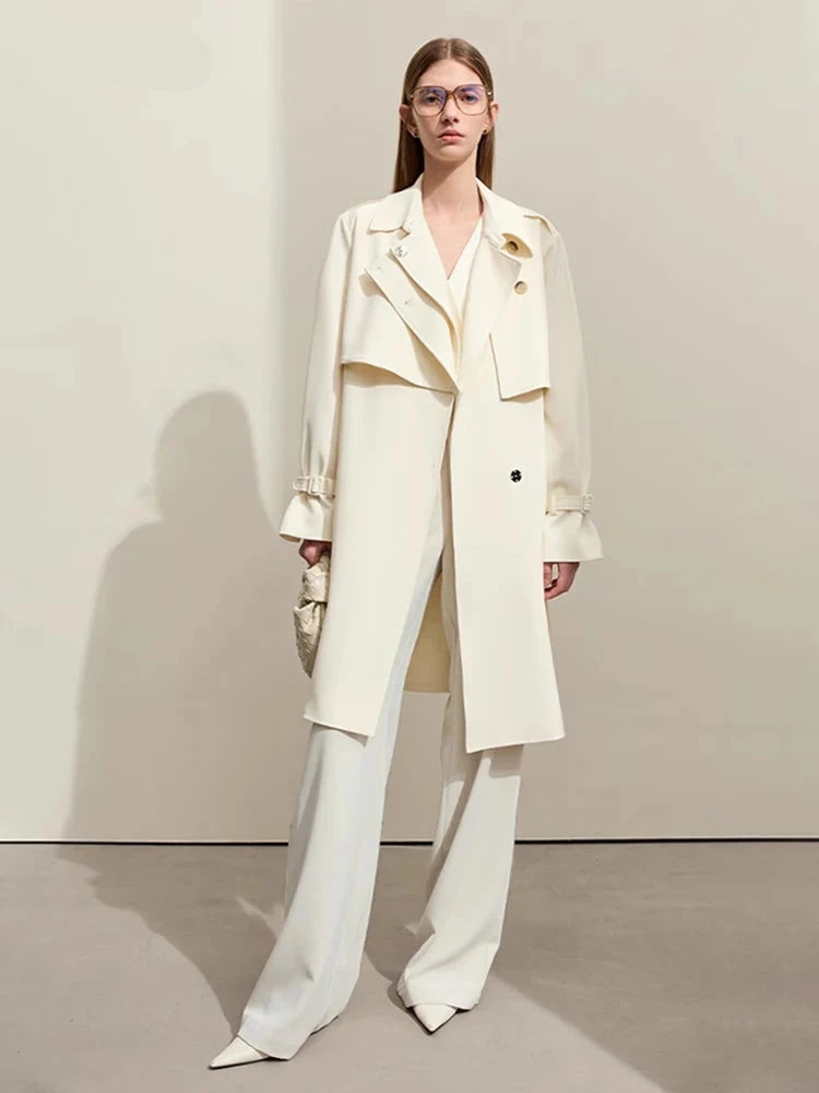 Stylish Women's Trench Coat - Classic Long Loose Fit Jacket with Belt & Lapel Collar | Fashionable Streetwear Outerwear for Ladies | Perfect for Office, Dating & Fall Fashion