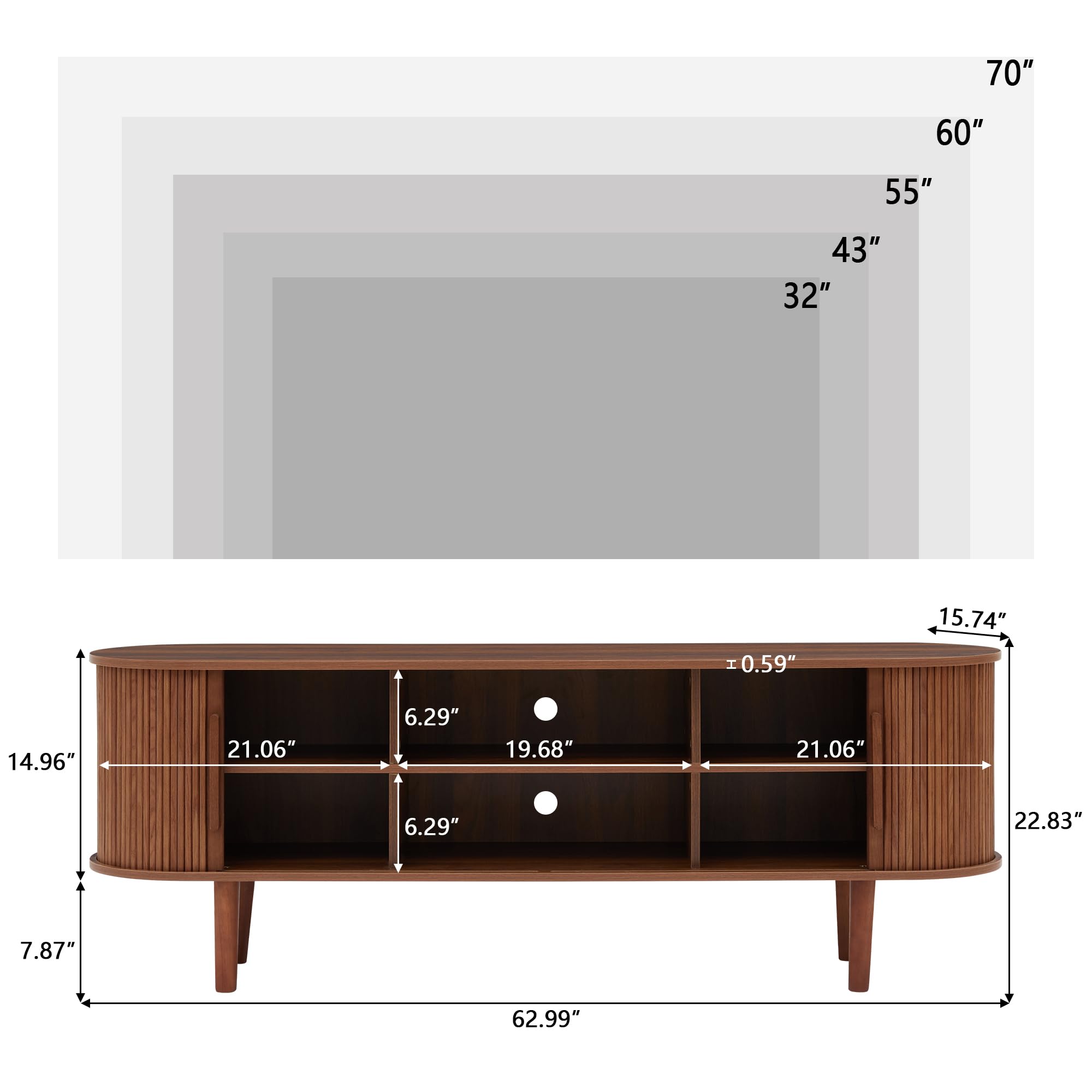 Modern Walnut TV Stand with Storage Compartment & Sliding Doors - Entertainment Center Console Table for Living Room, Bedroom, Office - Perfect for Gaming Setup & Media Organization