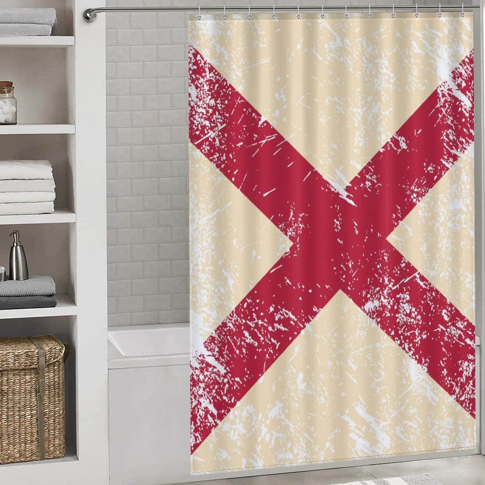 Alabama State Flag Shower Curtain with Hooks - Waterproof Fabric Bathroom Decor for Home, Apartment & Dorm - Perfect for Southern Pride & College Game Day Decorations