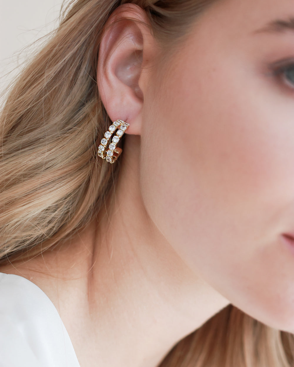 Double CZ Hoop Huggie Earrings for Women - Sparkling Cubic Zirconia Huggie Hoops - Perfect for Everyday Wear, Parties & Gifts