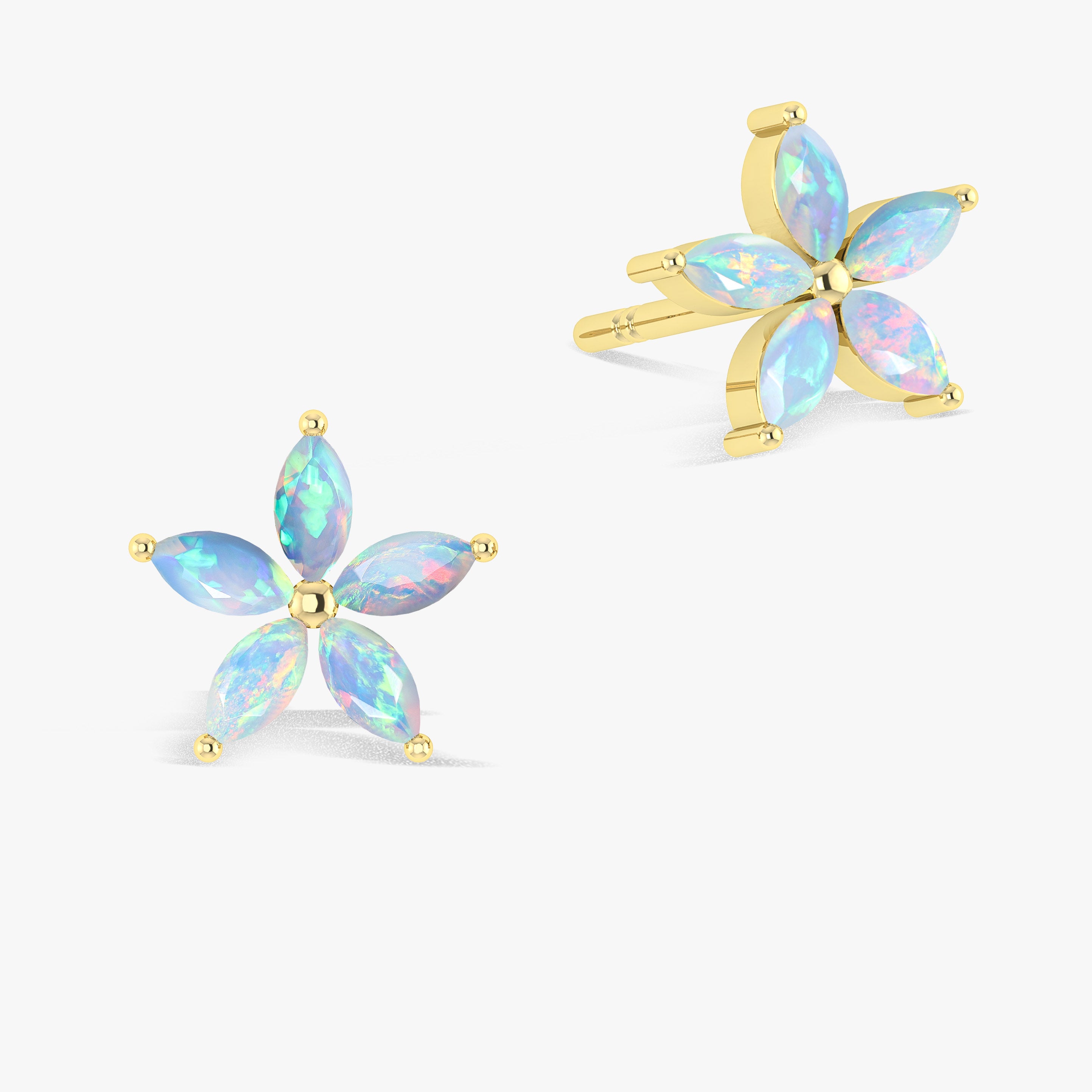 Marquise Tone Natural White Opal Flower Stud Earrings for Women – Elegant Floral Jewelry Gift for Wedding, Party & Everyday Wear