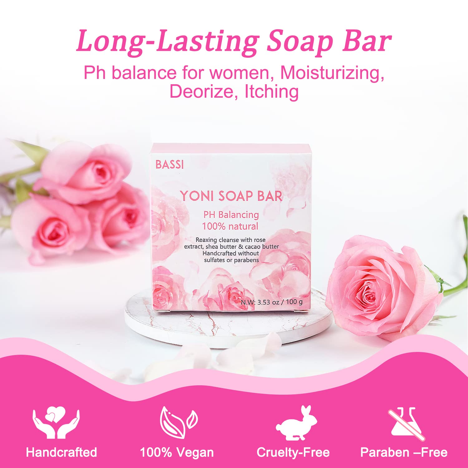 Organic Yoni Soap Bar for Women - 100% Natural Vaginal Wash (2 Pack, 3.53oz) with Foaming Net | pH Balanced Feminine Hygiene Soap for Intimate Care & Odor Control | Perfect for Daily Use, Travel & Post-Workout Refreshment