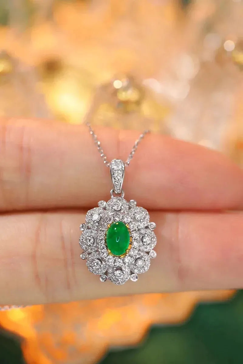 18K White & Yellow Gold Necklace with Real Natural Emerald & Diamonds | Luxury Women's Jewelry for Parties, Weddings & Special Occasions