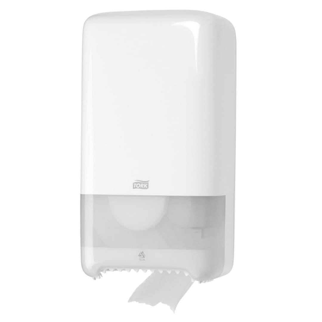 Tork T6 Twin Mid-Size White Toilet Paper Dispenser - 557500 | Durable & Hygienic Bathroom Tissue Holder for Offices, Restrooms & Public Spaces