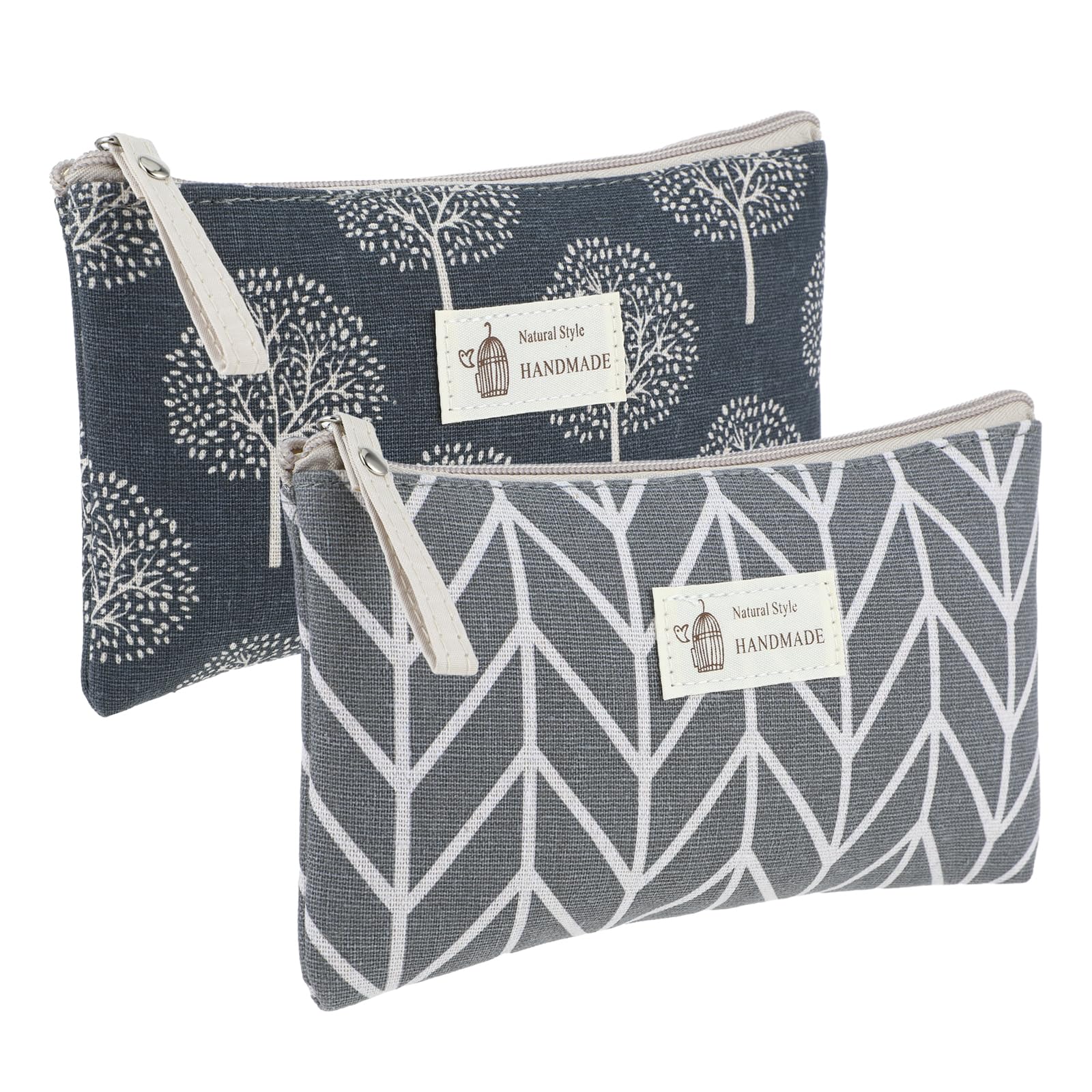 2pc Canvas Makeup Bag for Women Travel - Small Cosmetic Pouch with Metal Zipper, Perfect Gift for Girls