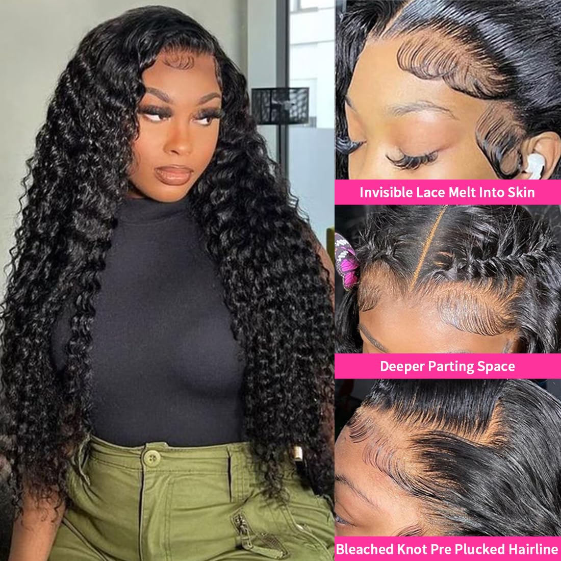 13x6 Deep Wave Lace Front Wigs Human Hair - 180% Density HD Transparent Lace Frontal Wig with Baby Hair | Pre-Plucked Natural Color 38 Inch | Perfect for Daily Wear, Parties, Cosplay & Special Occasions