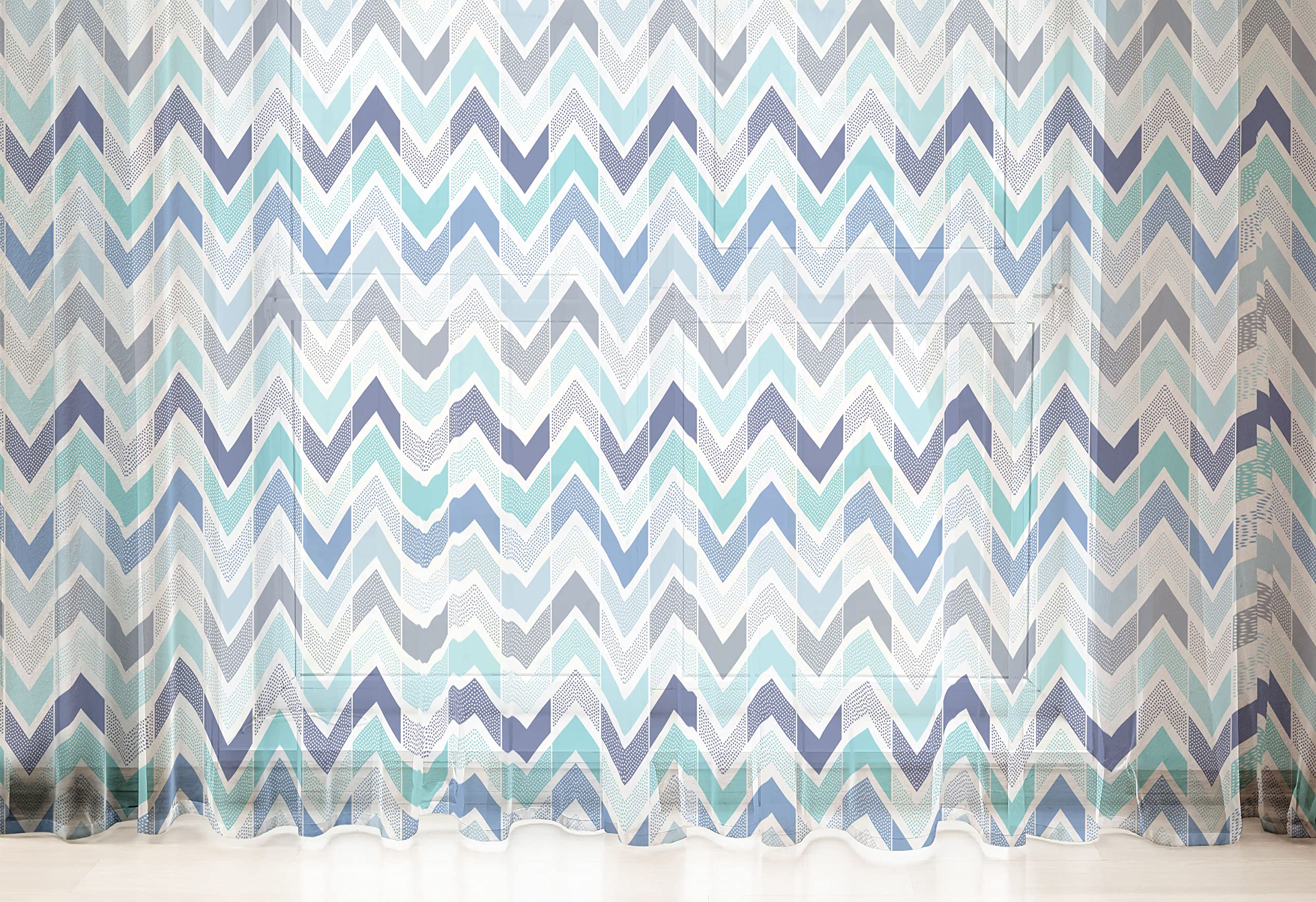 Ambesonne Modern Tulle Curtains with Rod Pocket - Blue and White Doodle Style Dots & Zigzag Pattern Sheer Drapes (108