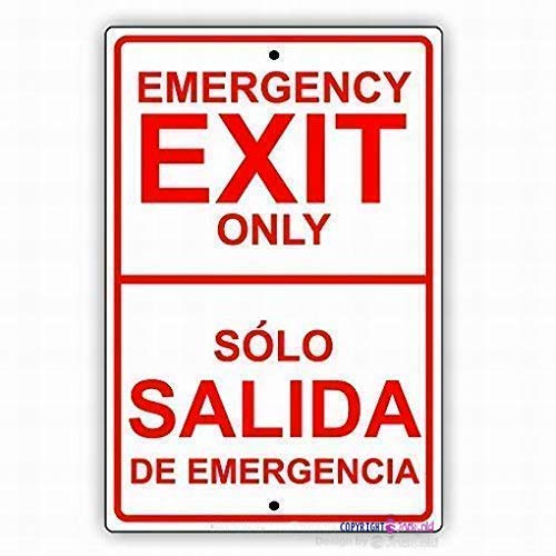 Emergency Exit Only Bilingual Tin Sign - English & Spanish Caution Metal Wall Decor for Road, Street & Outdoor Safety - 8x12 Inch Aluminum Plate - Perfect for Bars, Warehouses & Public Spaces