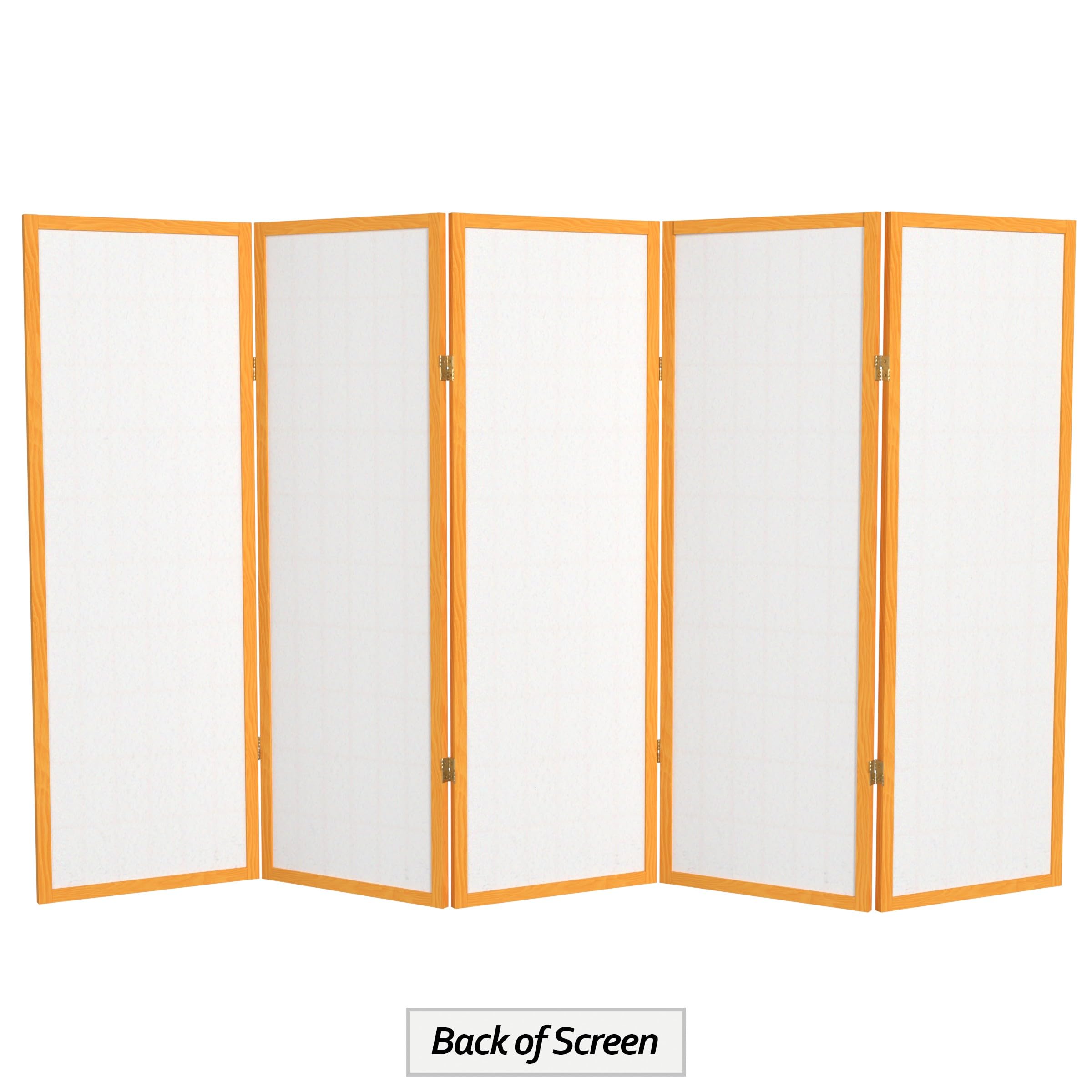4 ft. Short Honey-Colored Shoji Room Divider Screen - 5-Panel Folding Privacy Partition for Home, Office & Meditation Spaces - Traditional Japanese Style Window Pane Design