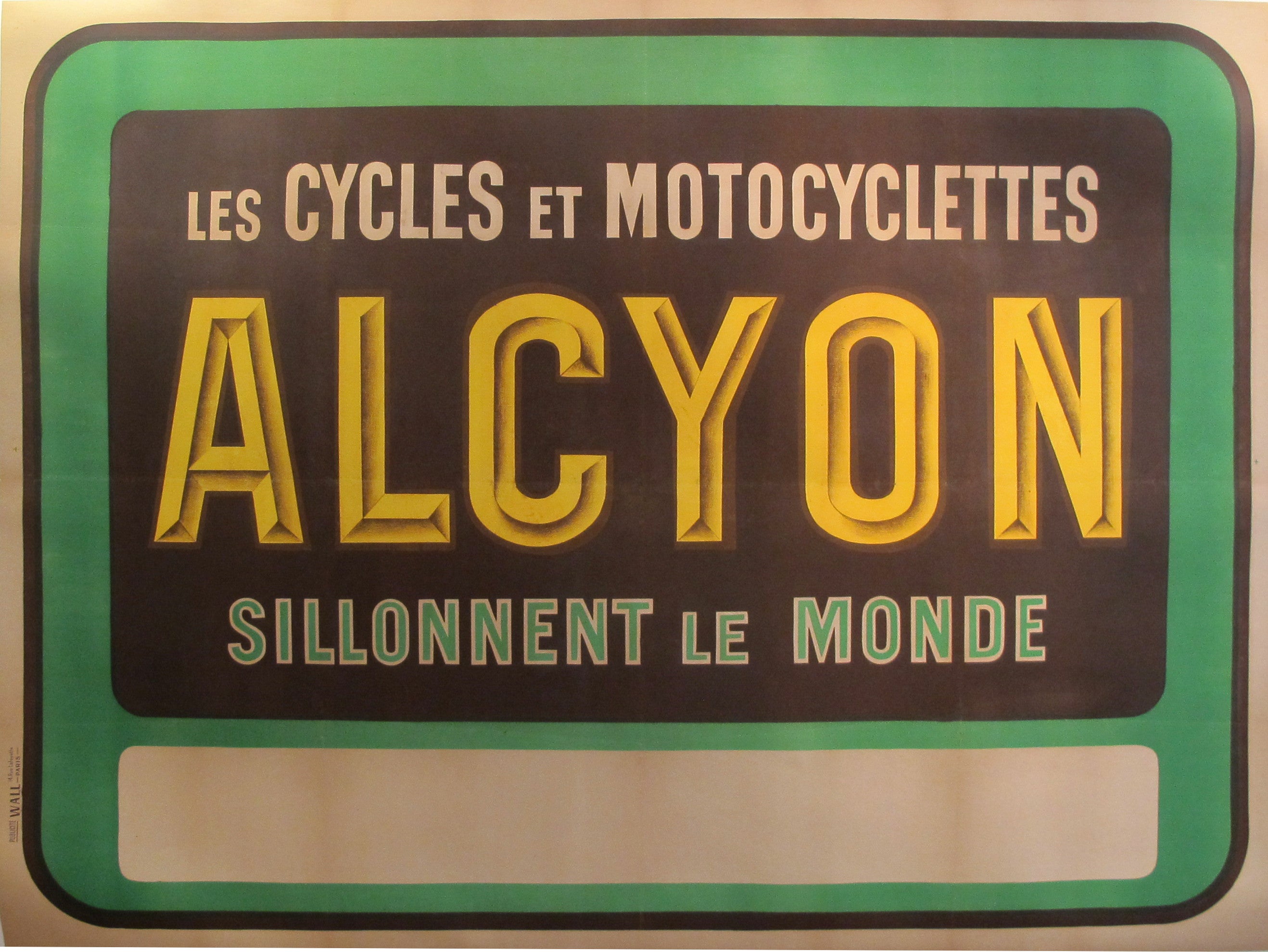 1910s Original French Art Nouveau Alcyon Cycles et Motos Vintage Poster - Green - Perfect for Antique Collectors, Home Decor & Vintage Cycling Enthusiasts