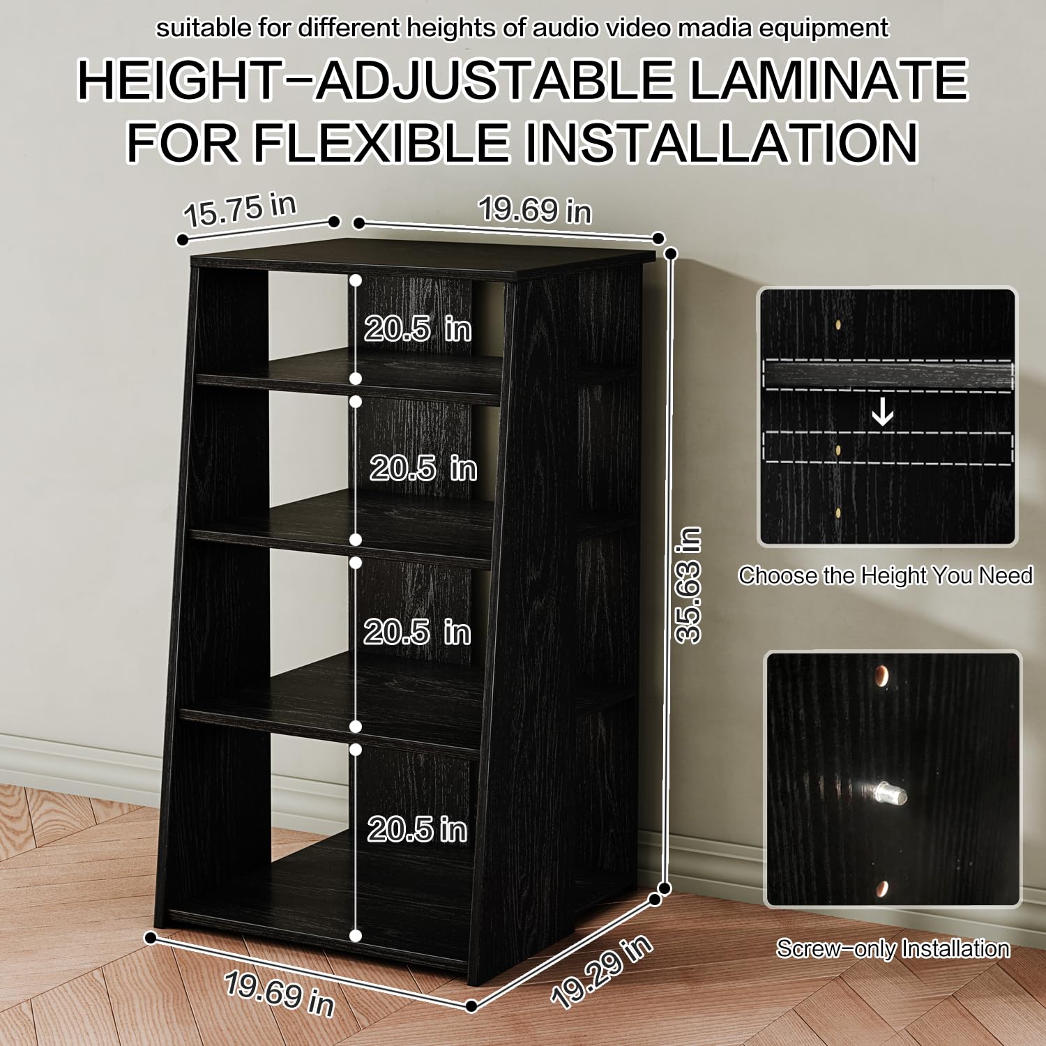 Modern Media Storage Cabinet - 4-Shelf AV Stand for TV, Stereo & Entertainment Components | Durable Living Room Furniture for Home Theater & Media Organization