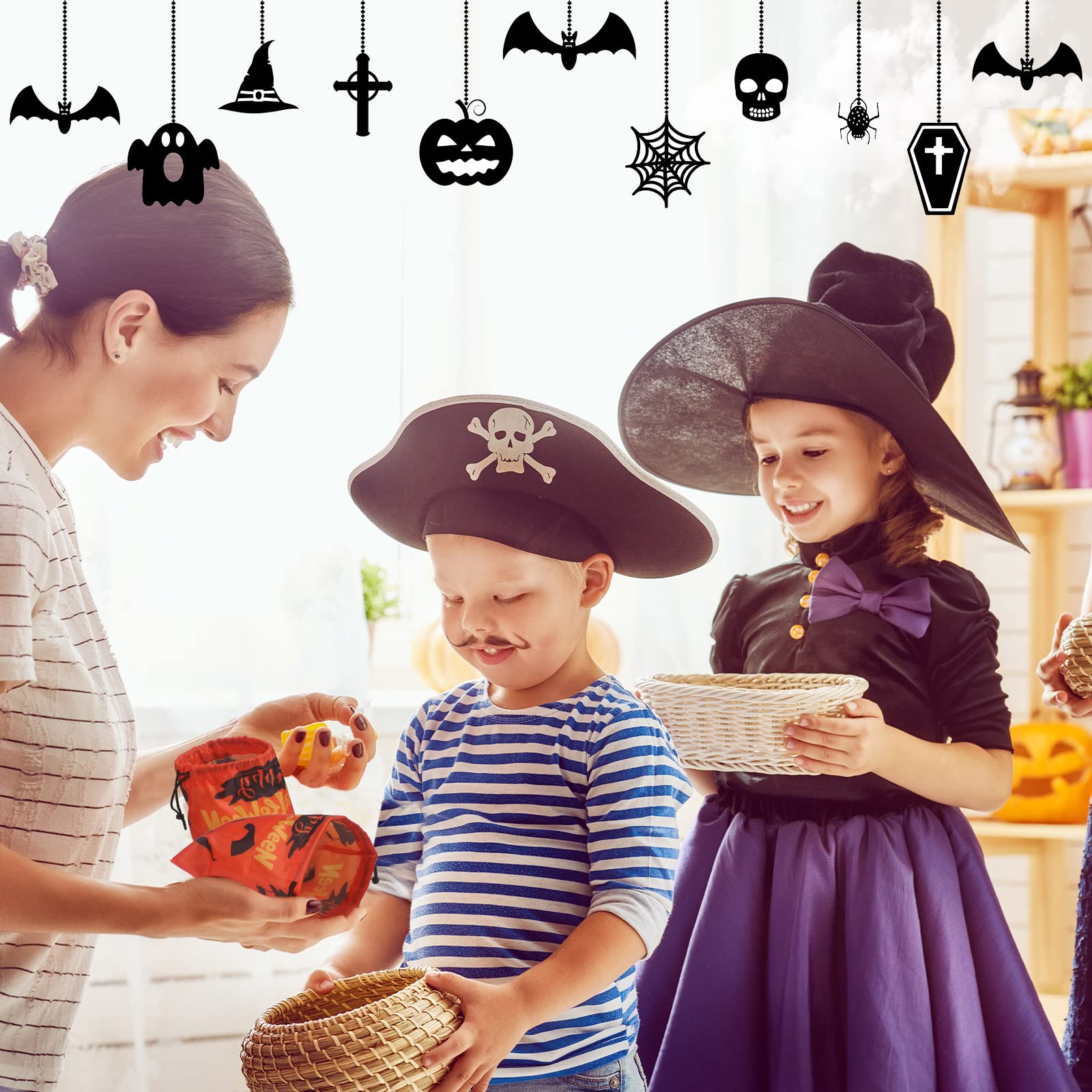 Leifide 24 Pcs Halloween Drawstring Candy Bags - 7x5 Inch Trick or Treat Treat Bags, Pumpkin Goodie Bags for Halloween Party Favors, School Events & Classroom Treats