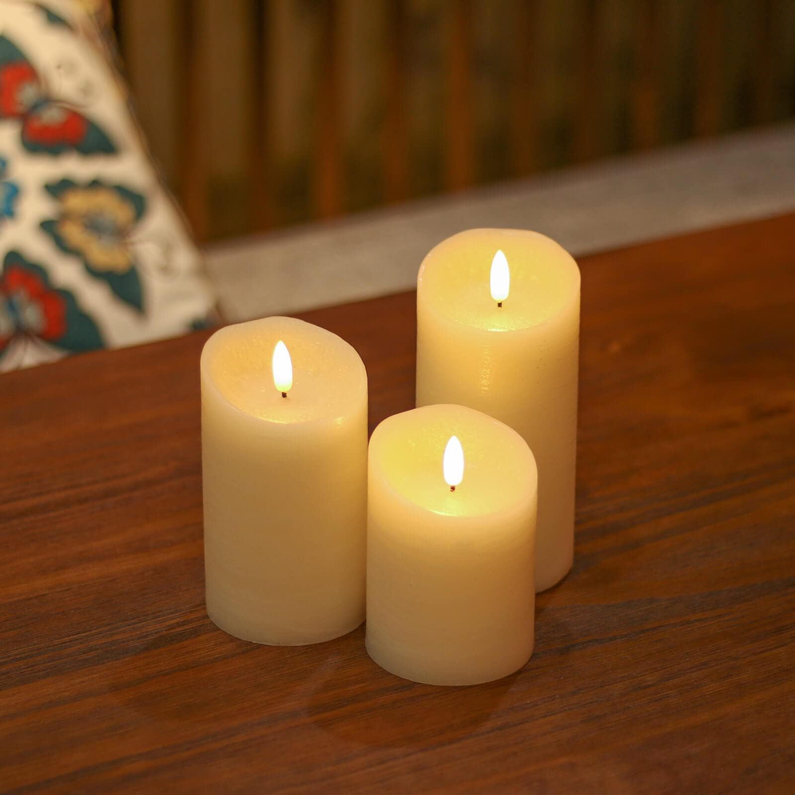 ANGELLOONG Flameless LED Candles with Remote - Real Wax Battery Operated Fake Candles with Timer, Set of 3 Ivory White Pillar Candles - Perfect for Valentine's Day, Weddings, Holiday Parties & Home Décor - Creates Romantic Ambiance for Dining, Meditation & Relaxation
