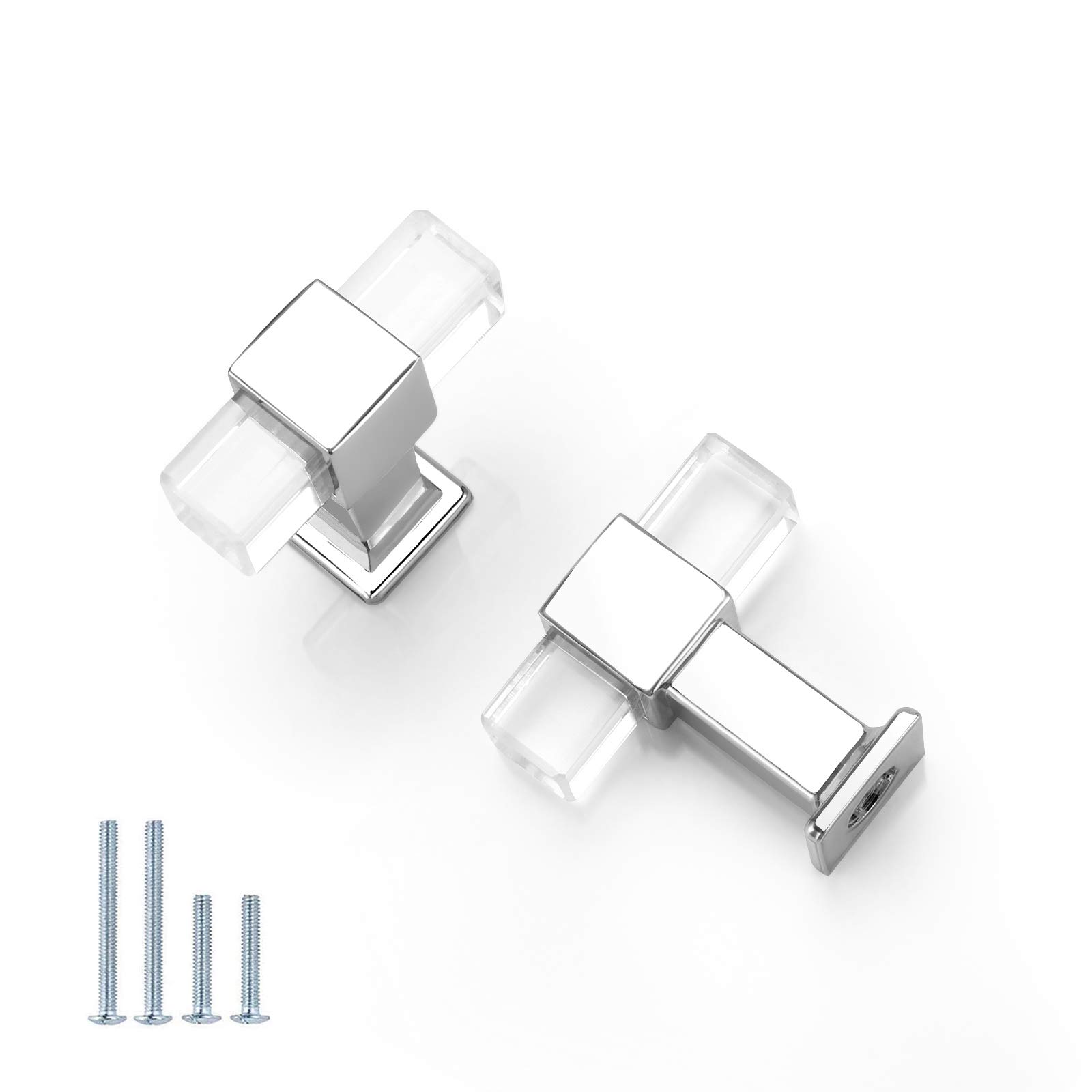 50 Pack Clear Acrylic Square Cabinet Knobs - Modern Crystal Style Drawer Pulls with Polished Chrome Finish for Kitchen Cabinets, Dressers & Bathroom Vanities