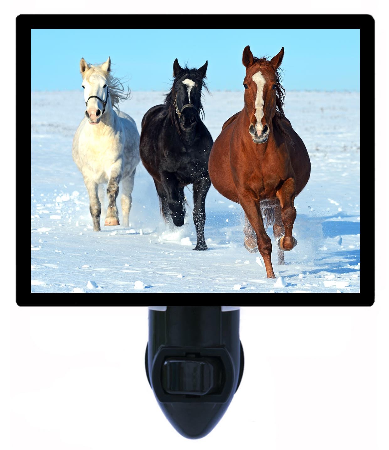 Snow Day Winter Night Light with Running Horses - Animal-Themed LED Night Light for Kids Bedroom, Nursery, or Home Decor