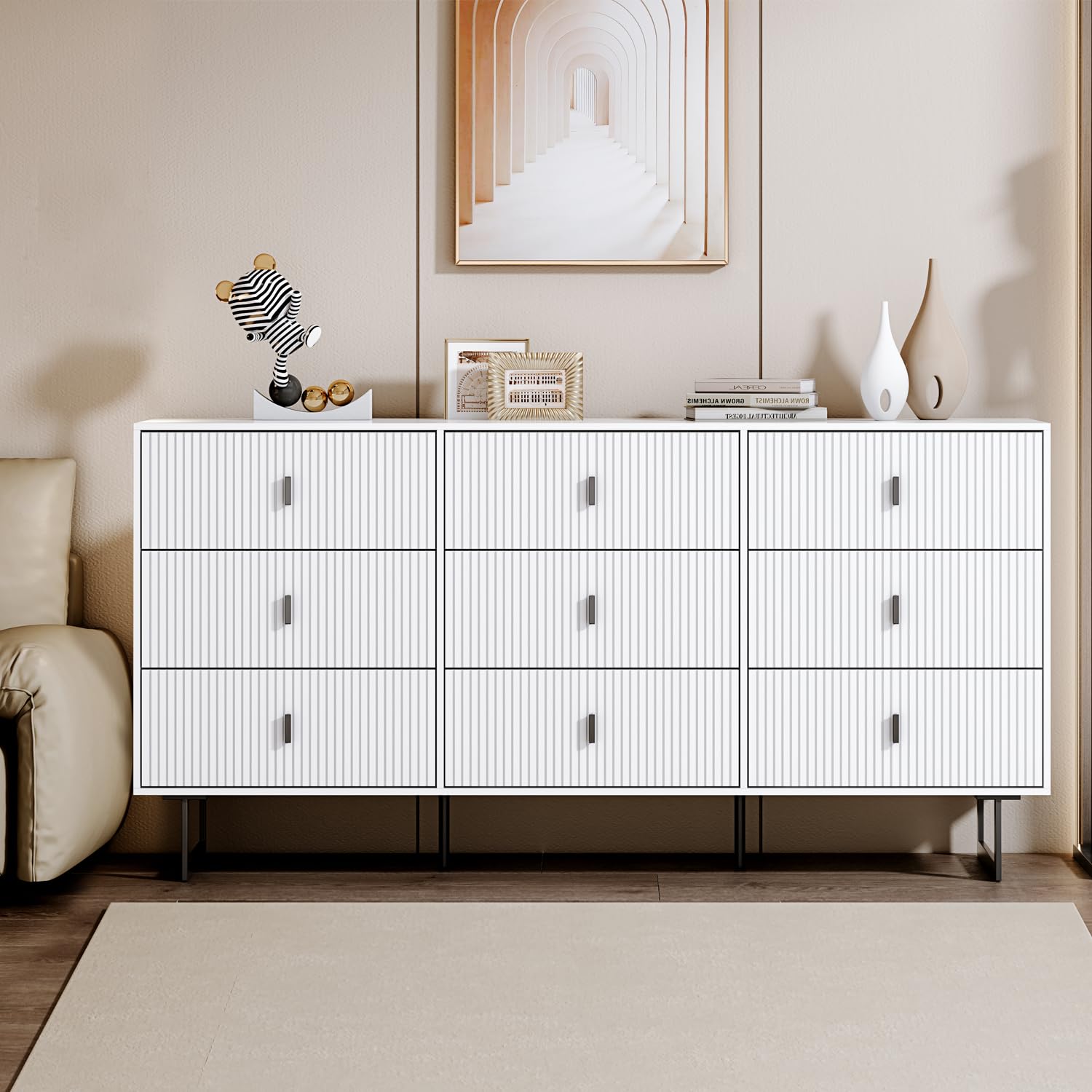 Modern 9-Drawer Dresser - Pure White Chest of Drawers with Deep Storage for Bedroom, Living Room, Nursery & Closet | Wide Organizer Cabinet for Clothes, Toys & Home Essentials | Perfect for Small Spaces & Home Organization