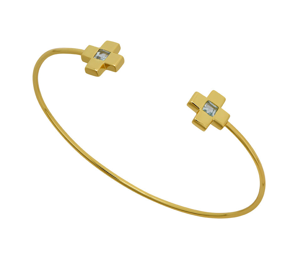 Goldbug Collection Blue Topaz Cross Bangle - Elegant Sterling Silver Religious Jewelry for Women | Perfect for Church, Weddings & Everyday Faith-Based Fashion