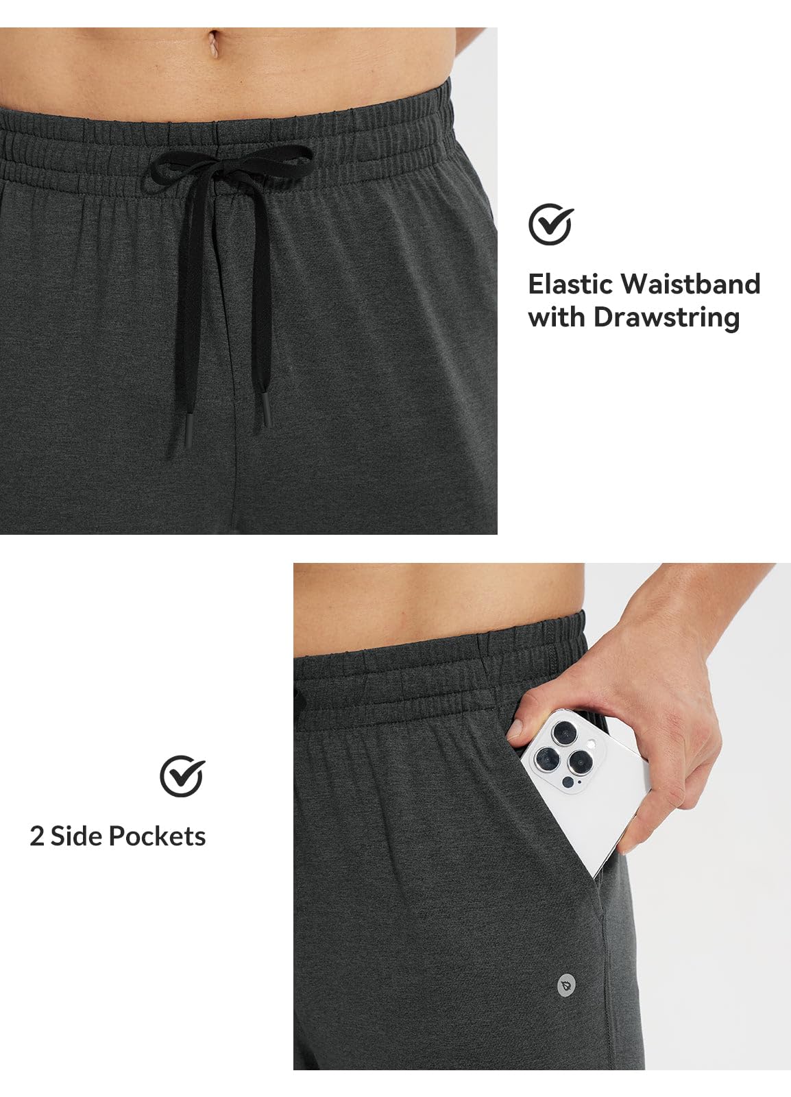 Baleaf Men's Sweatpants with Zipper Pockets - Ultra Soft Tapered Joggers for Running, Workout & Gym - Comfortable Athletic Pants for Casual Wear & Outdoor Activities