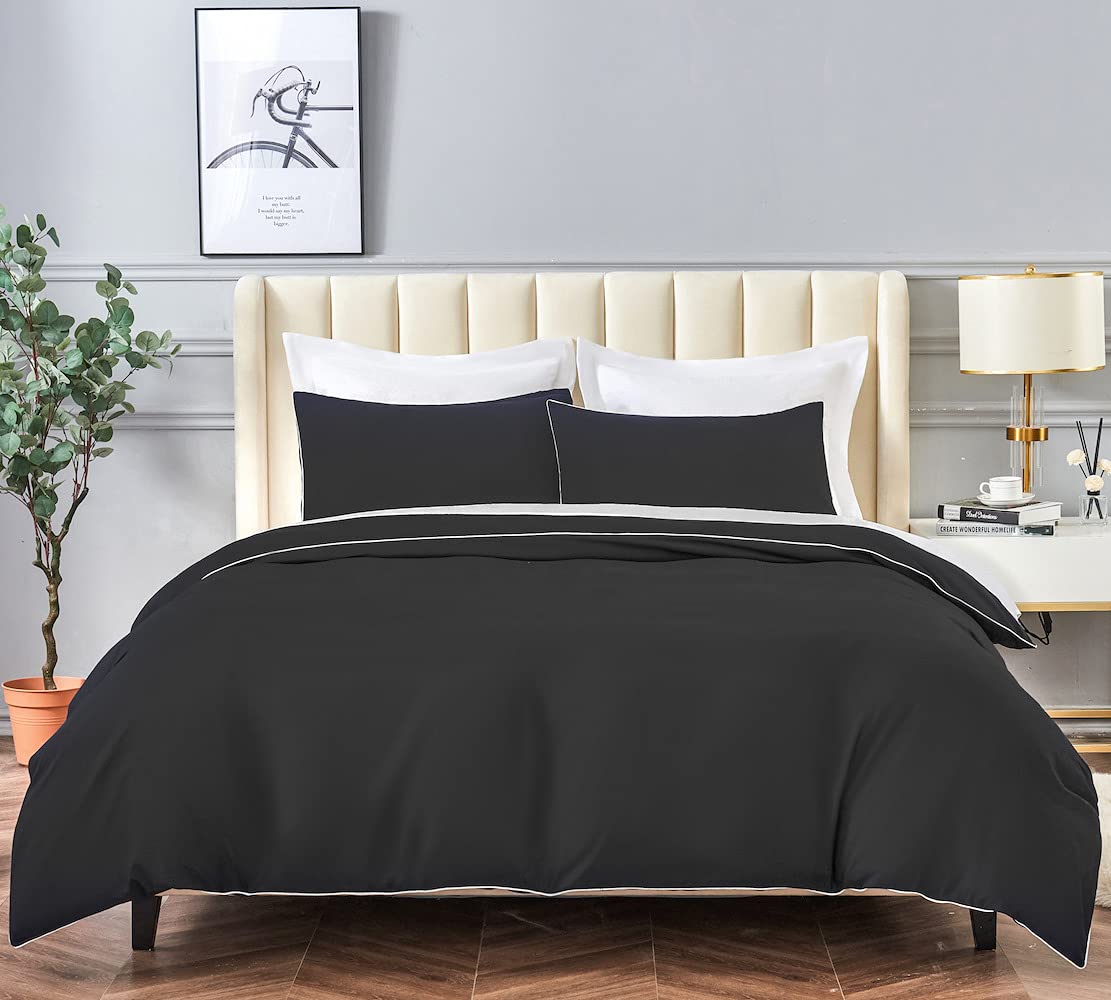 DAUAOTO Black Queen Bedding Set - Duvet Cover & Pillow Shams for Halloween Decor