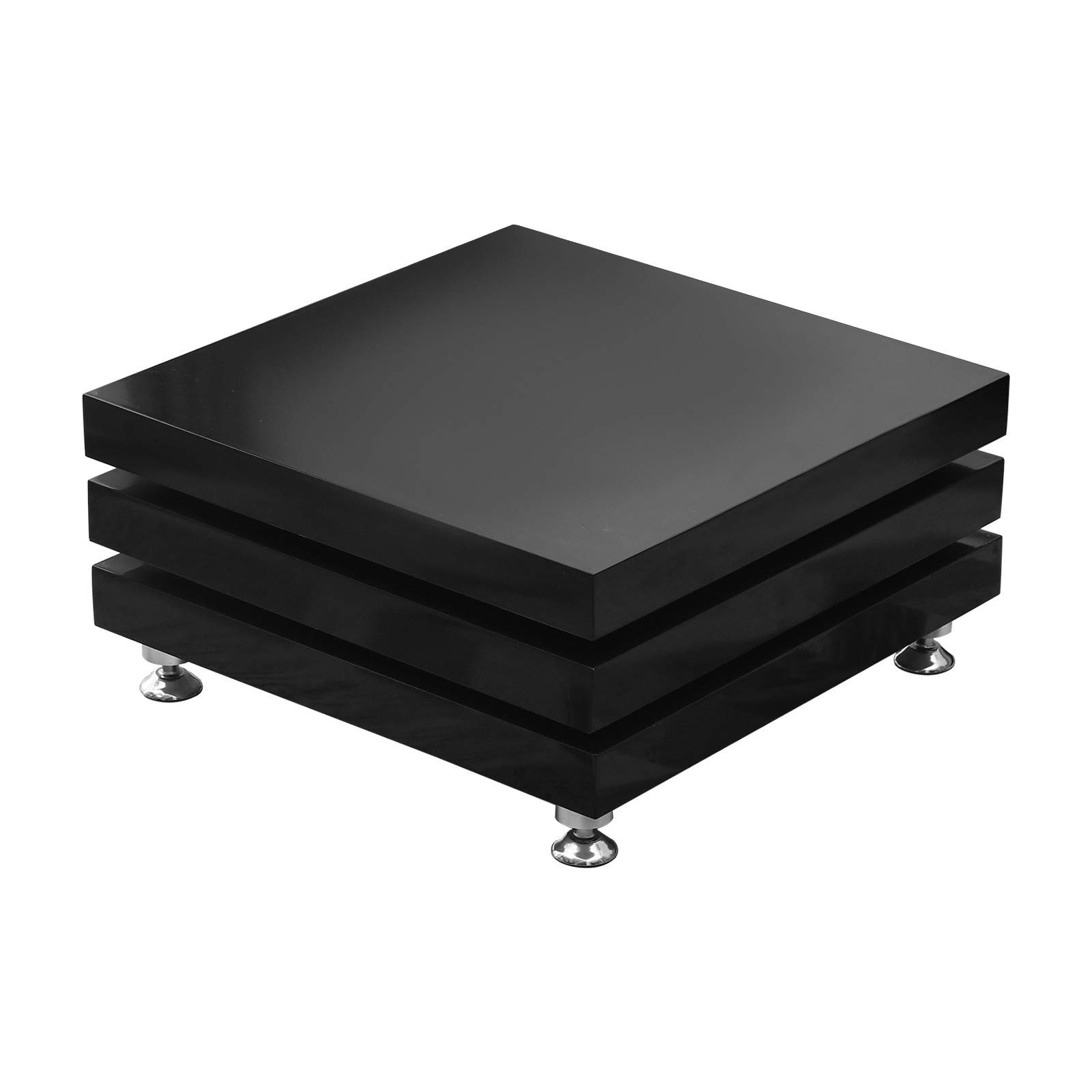 High Gloss 3-Tier Adjustable Coffee Table - Modern Side Table & Nightstand for Living Room, Bedroom or Office (Black) | Perfect for Small Spaces, Coffee Time & Display Decor