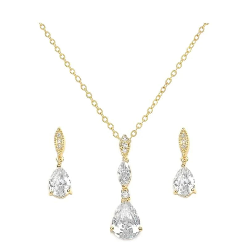 Elegant Gold Crystal Drop Bridal Jewelry Set 3916 - Wedding, Prom, Formal Occasion Accessories for Bride & Bridesmaids
