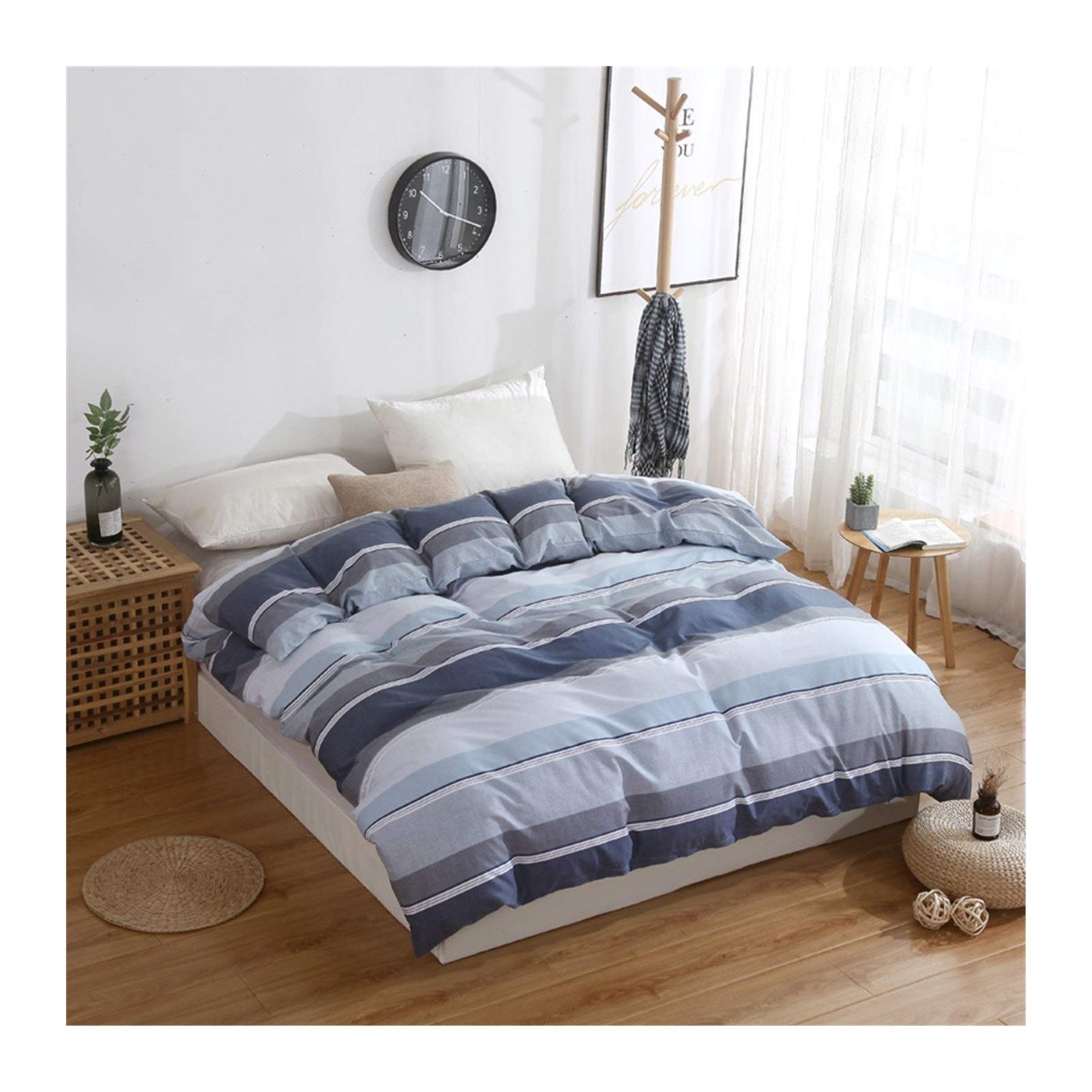 100% Cotton Striped Printed Floret Quilt Cover - Soft & Breathable Down Comforter Cover - 150x200cm (Queen Size) - Perfect for Bedroom, Guest Room & Hotel Decor