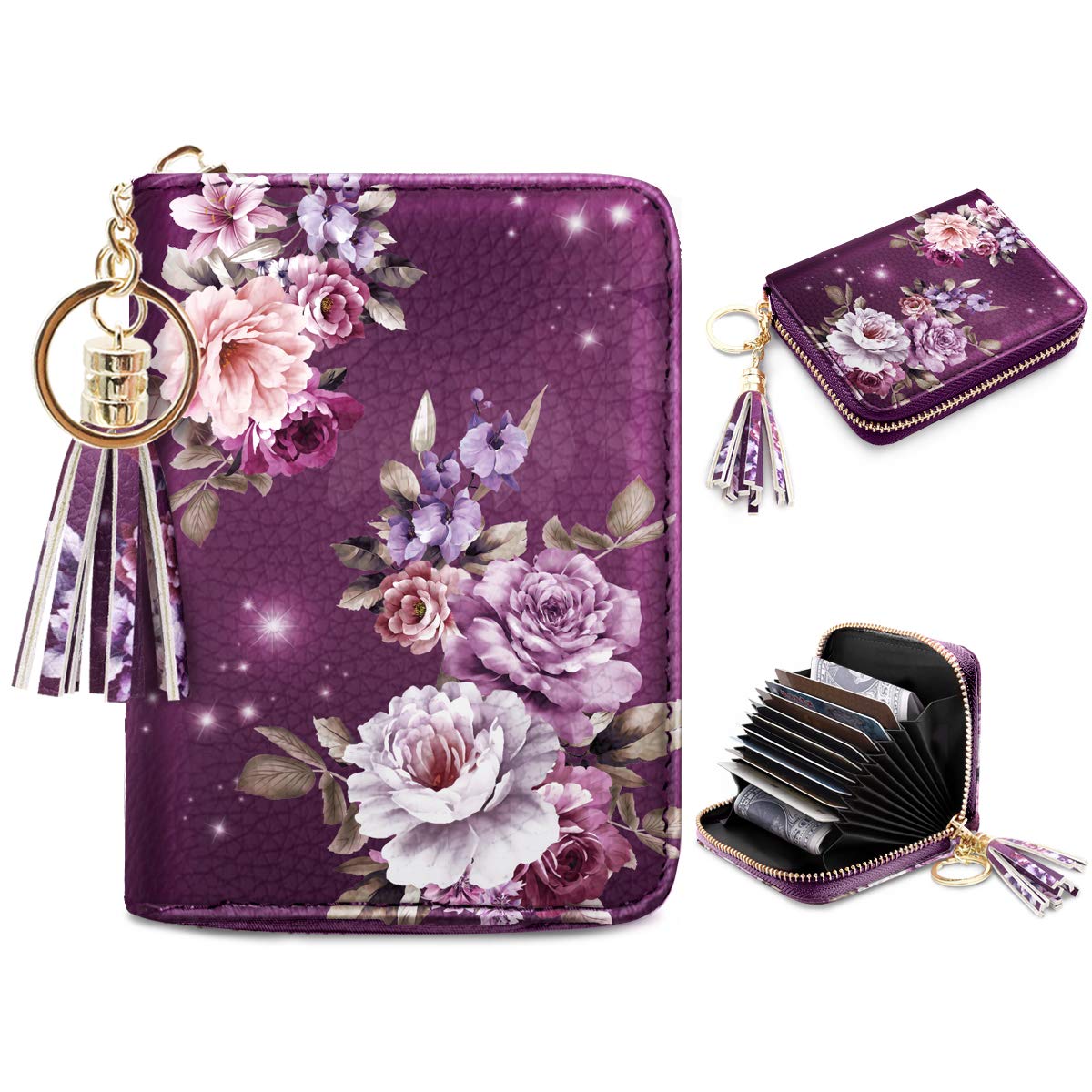 RFID Blocking Glitter Credit Card Holder for Women - Small Slim Wallet with Card Slots - Perfect for Travel, Shopping & Everyday Use