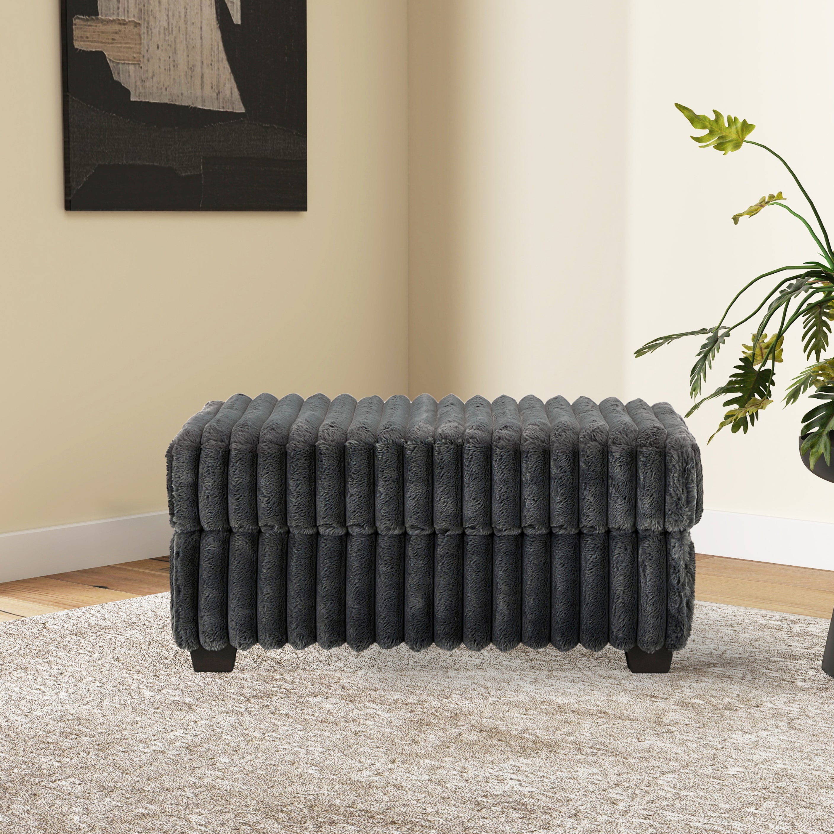 Roundhill Furniture Belvoir Accent Cocktail Ottoman - Stylish Round Storage Ottoman with Upholstered Fabric, Perfect for Living Room, Bedroom & Home Decor
