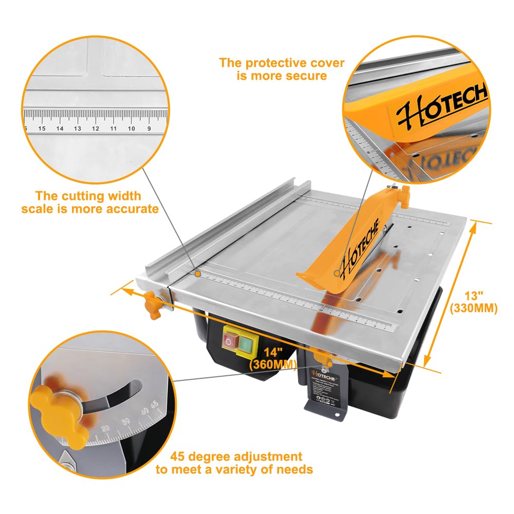 Hoteche 7-Inch Wet Tile Saw with 5A Motor - Adjustable Cutting Depth & Built-In Water Reservoir for Ceramic, Porcelain, and Stone Tiles - Perfect for DIY Home Renovation and Professional Tile Installation Projects