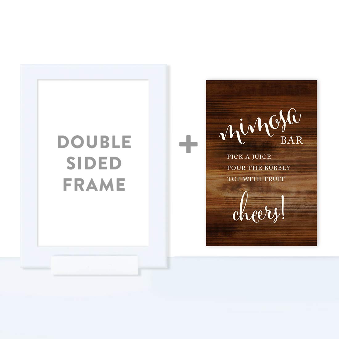 4x6 Inch Rustic Wood Framed Wedding Party Sign - Build Your Own Mimosa Bar Sign with 'Pick a Juice, Pour The Bubbly Champagne, Top with Fruit Cheers!' Design - Perfect for Wedding Receptions, Bridal Showers & Dessert Tables (1-Pack)