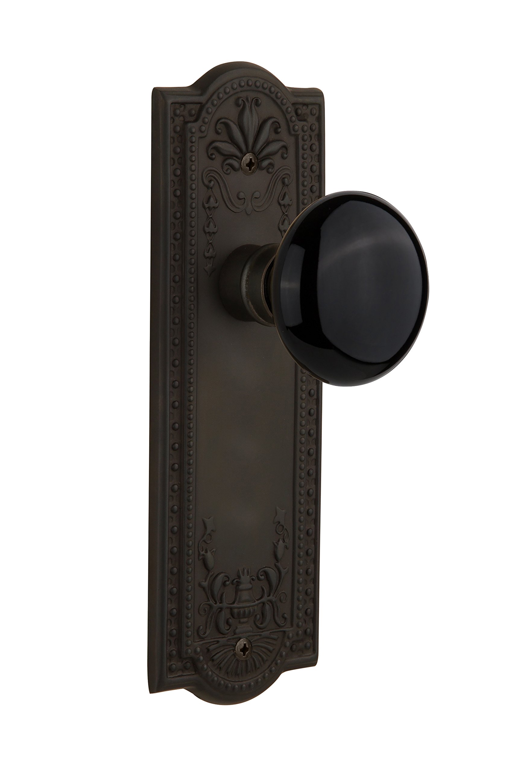 Vintage Double Dummy Oil Rubbed Bronze Door Plate with Black Porcelain Knob - Nostalgic Warehouse 710209 - Perfect for Classic Home Decor & Victorian Style Interior Design