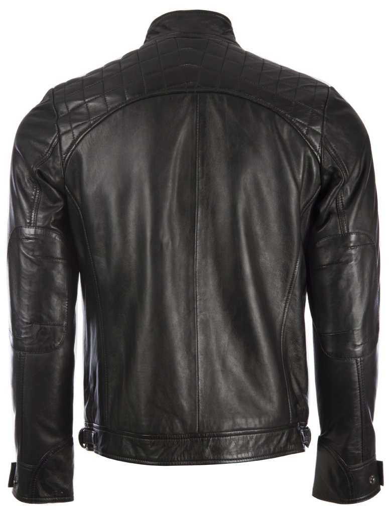 Men's Genuine Leather Biker Jacket - Super Soft Black Motorcycle Jacket with Diamond Padded Shoulders | Perfect for Riding, Casual Wear & Fashion Outfits