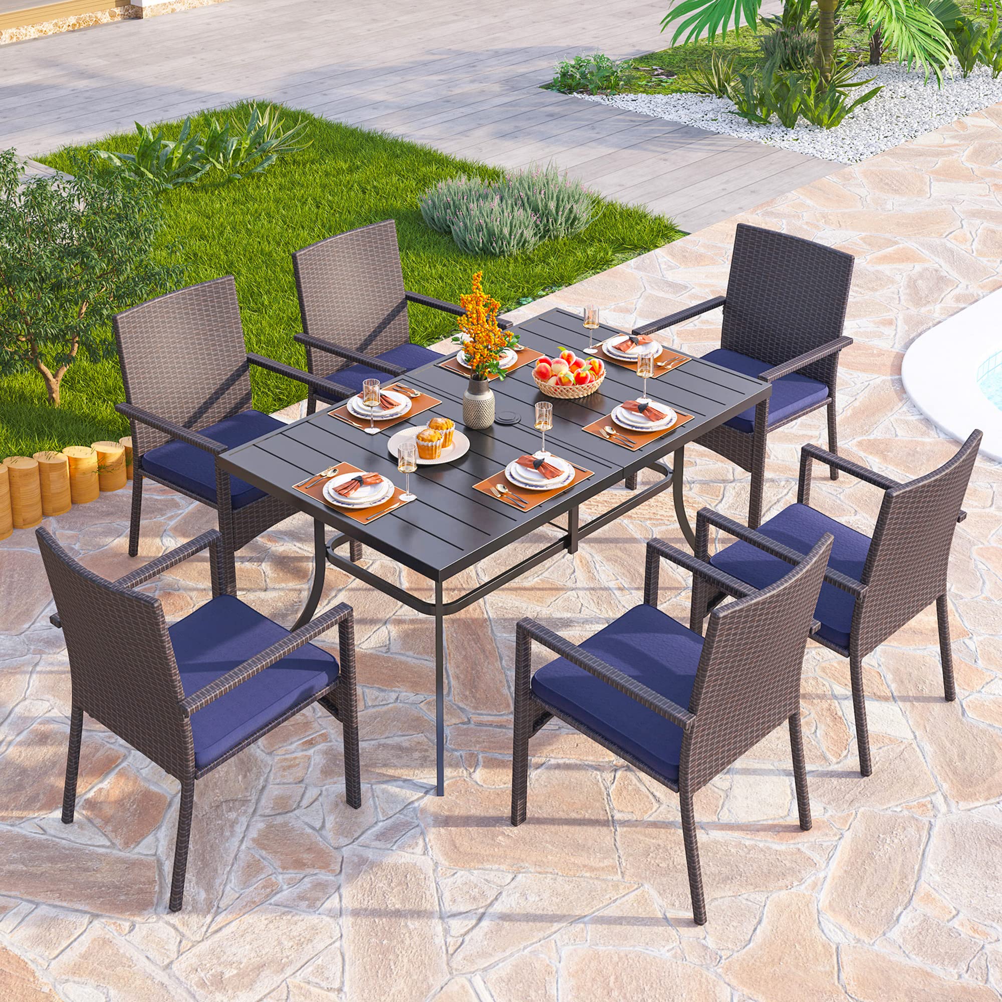 PHI VILLA 4-Piece Outdoor Patio Set - Modern PE Wicker Dining Armchairs with Removable Cushions, Rattan Chairs for Deck, Garden, Porch & Backyard | Perfect for Outdoor Dining, Lounging & Entertaining