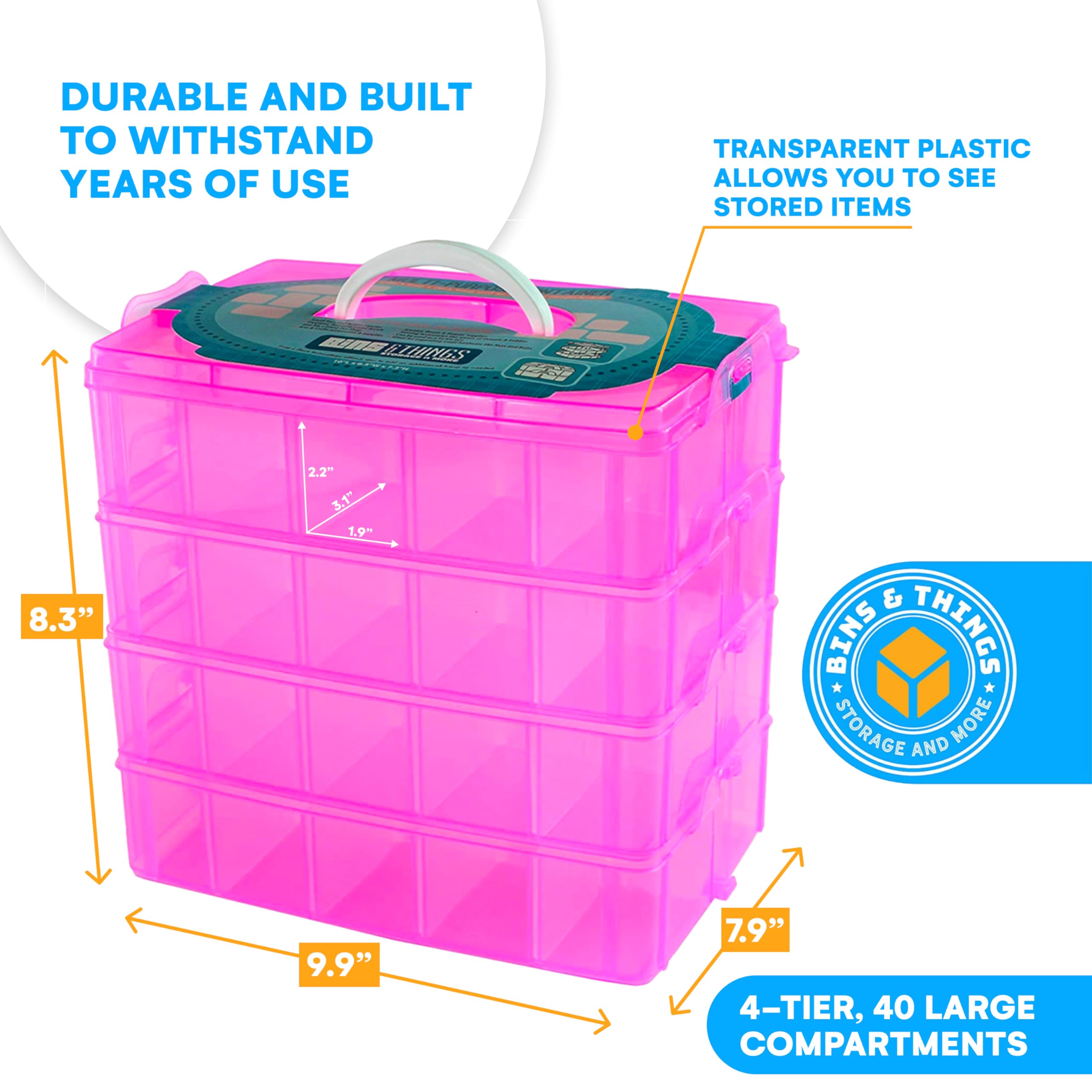Bead Organizer with Adjustable Compartments - 4 Tier 20 Compartment Pink Storage Box for Dolls, Crafts, Mini Toys, Jewelry & Beads - Durable Toy Organizer for Kids & Adults - Perfect for Craft Rooms, Playrooms & Travel Organization