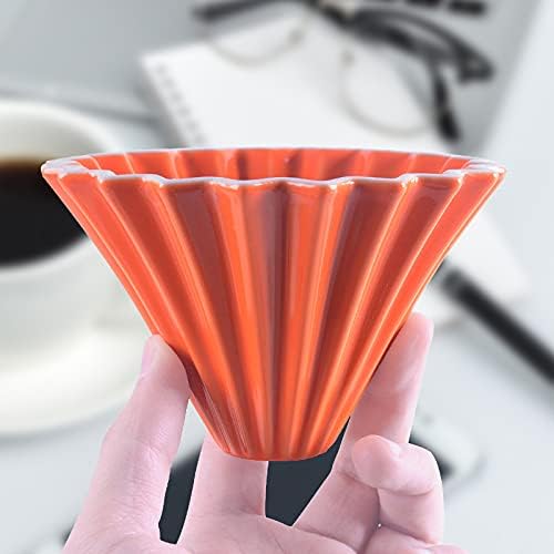 Ceramic Origami Filter Cup - Manual Pour Over Coffee Maker for Home, Cafe & Camping | Non-Electric Coffee Dripper with Reusable Filter | Perfect Coffee Gift (Orange) | Enjoy Specialty Brews Anywhere