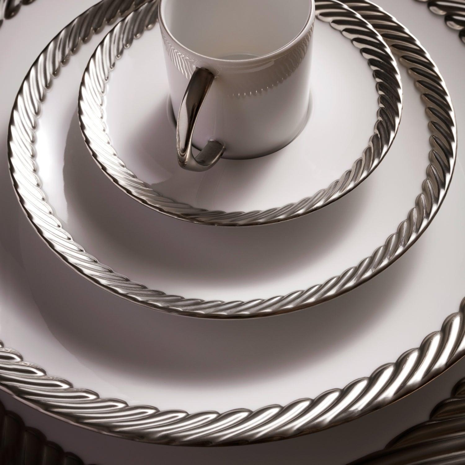 Elegant Corde Dessert Plates Set of 6 - Fine Porcelain Appetizer Dishes for Cake, Pastry & Fruit - Perfect for Dinner Parties, Afternoon Tea & Wedding Dessert Tables