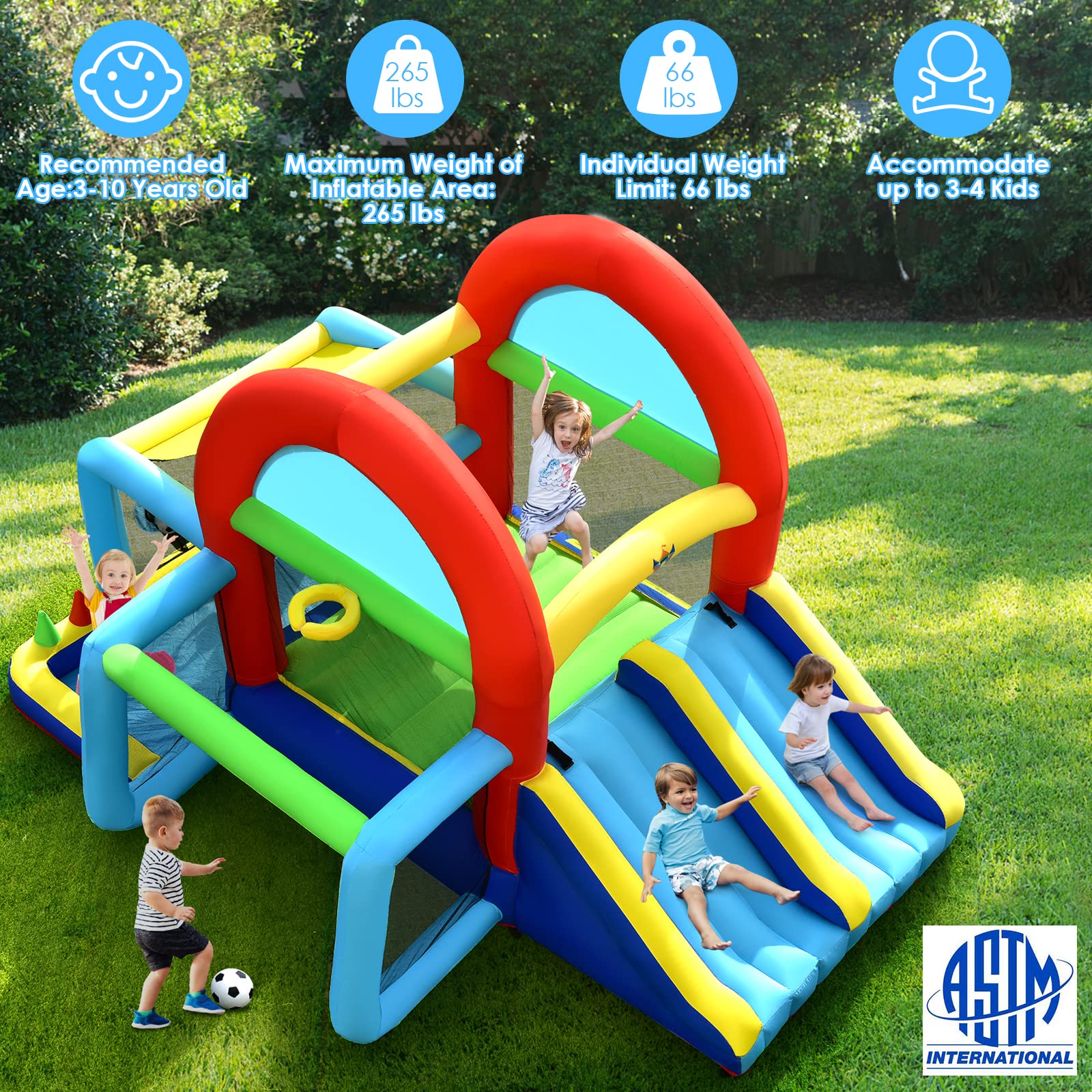 BOUNTECH Inflatable Bounce House with Ball Pit - Kids Indoor/Outdoor Playhouse with Canopy & Obstacles - Includes GFCI Blower - Perfect for Birthday Parties, Park Playdates & Backyard Fun - Toddler Safe Bouncy Castle Gift for Boys & Girls