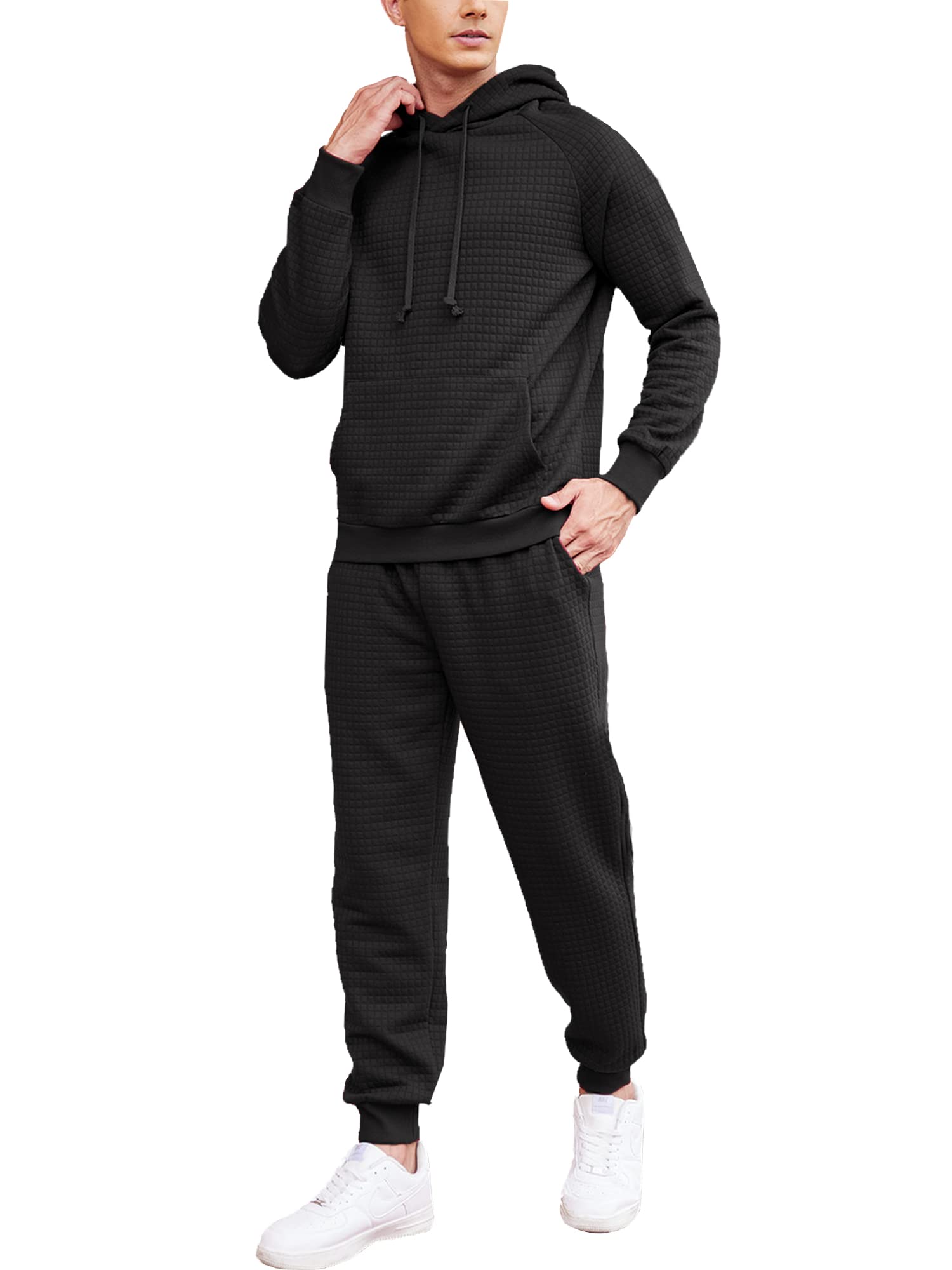 COOFANDY Men's 2-Piece Waffle Hoodie Tracksuit Set - Athletic Jogging Suit with Pockets for Running, Gym & Casual Wear