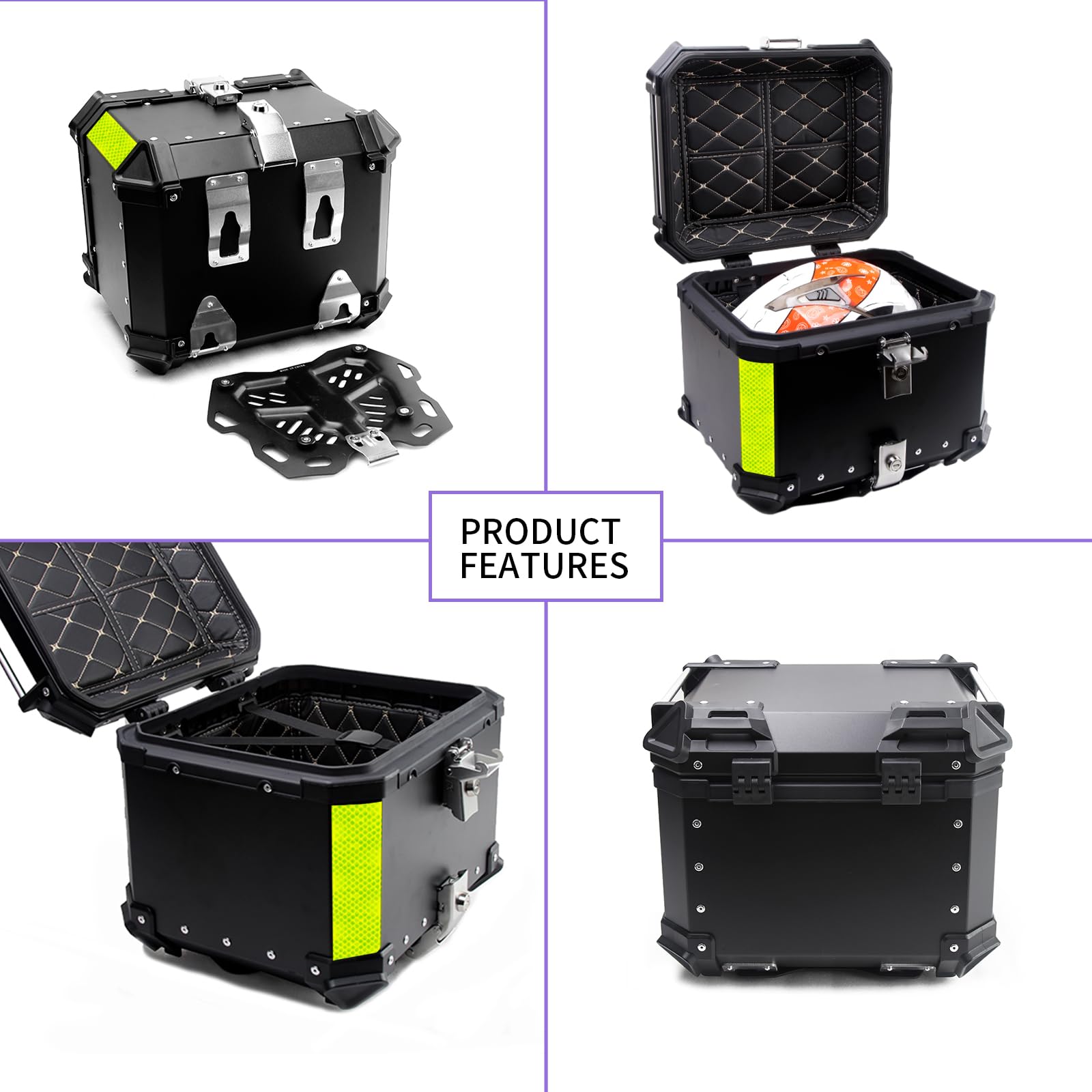 Universal 35L Aluminum Motorcycle Top Case with Security Lock - Waterproof Helmet Luggage Storage for Harley, Honda, Yamaha (Black) - Perfect for Commuting, Touring & Road Trips