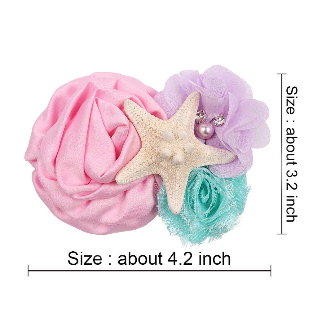 YanJie Mermaid Baby Hair Clips - Handmade Pink Bow Clips with Starfish for Girls, Infants & Toddlers | Mermaid Themed Party Hair Accessories, Birthday Gift for Baby Showers & Beach Vacations