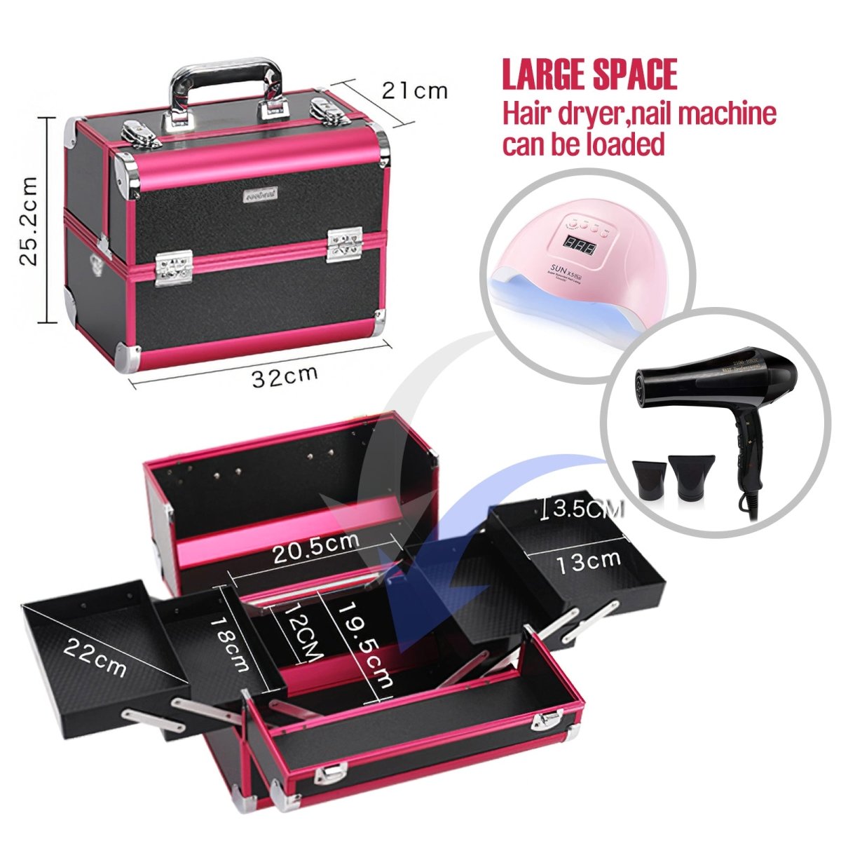 12.6 Inch Aluminum Makeup Case - Professional Cosmetic Organizer for Travel & Home Storage | Durable Makeup Train Case for Artists & Beauty Enthusiasts