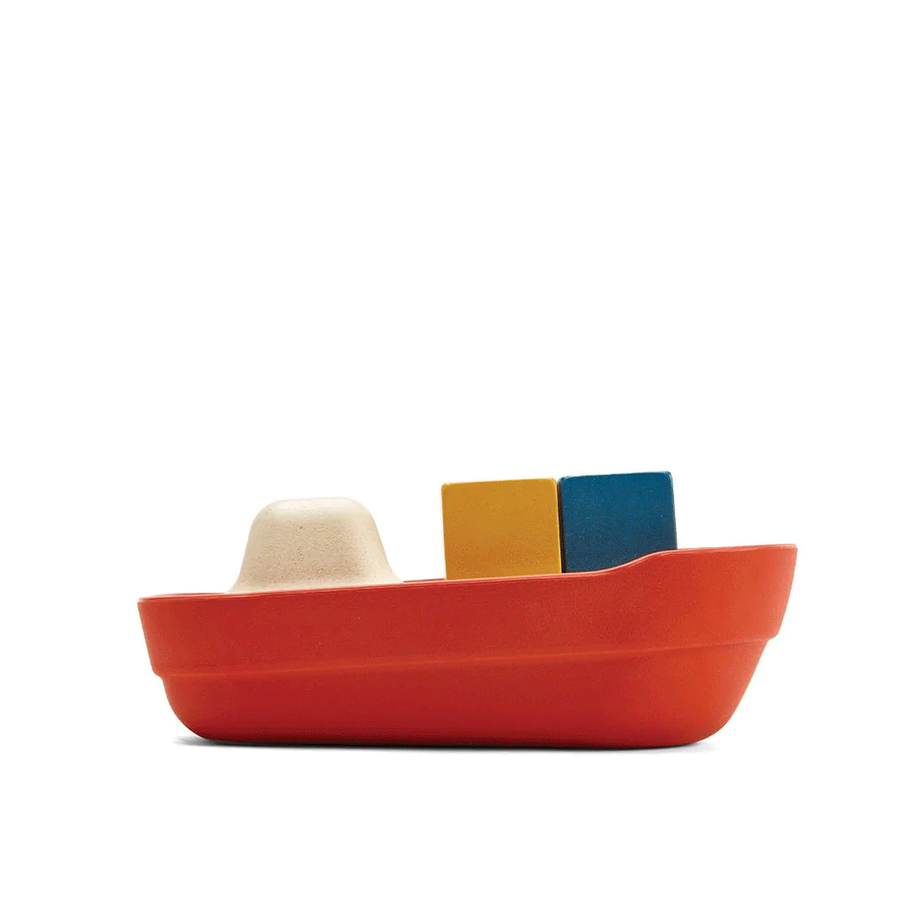 Plan Toys Wooden Cargo Ship - Eco-Friendly Toy Boat for Kids Ages 3+ | Pretend Play, Bath Time & Ocean-Themed Learning Activities
