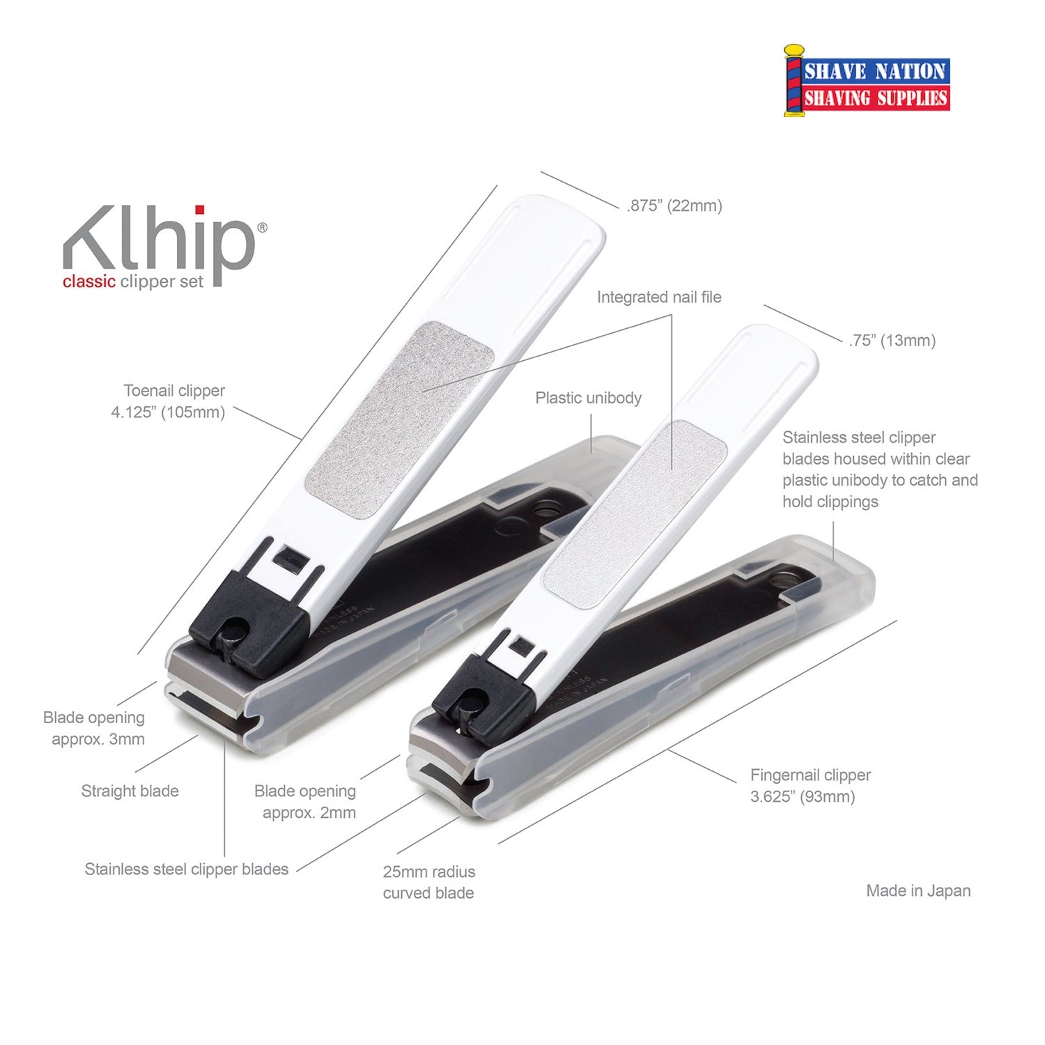 Premium Klhip Classic Nail Clipper Set - Ultra Sharp Stainless Steel Nail Trimmers for Men & Women - Perfect for Travel, Home, and Salon Use
