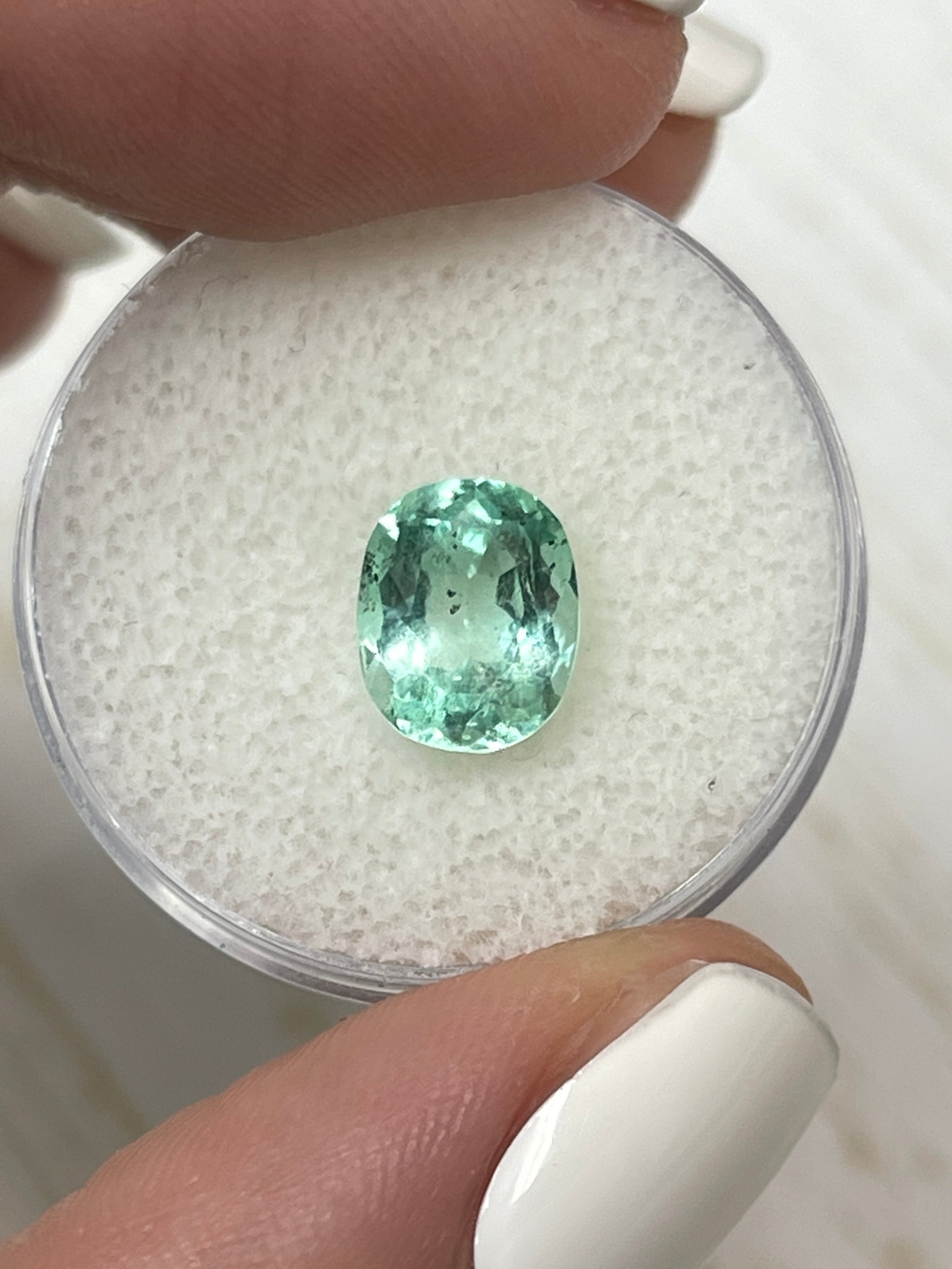 2.10 Carat 9x7mm Natural Colombian Emerald Loose Gemstone - Oval Cut, Sea Foam Green with Freckles | Perfect for Engagement Rings, Necklaces & Custom Jewelry Designs