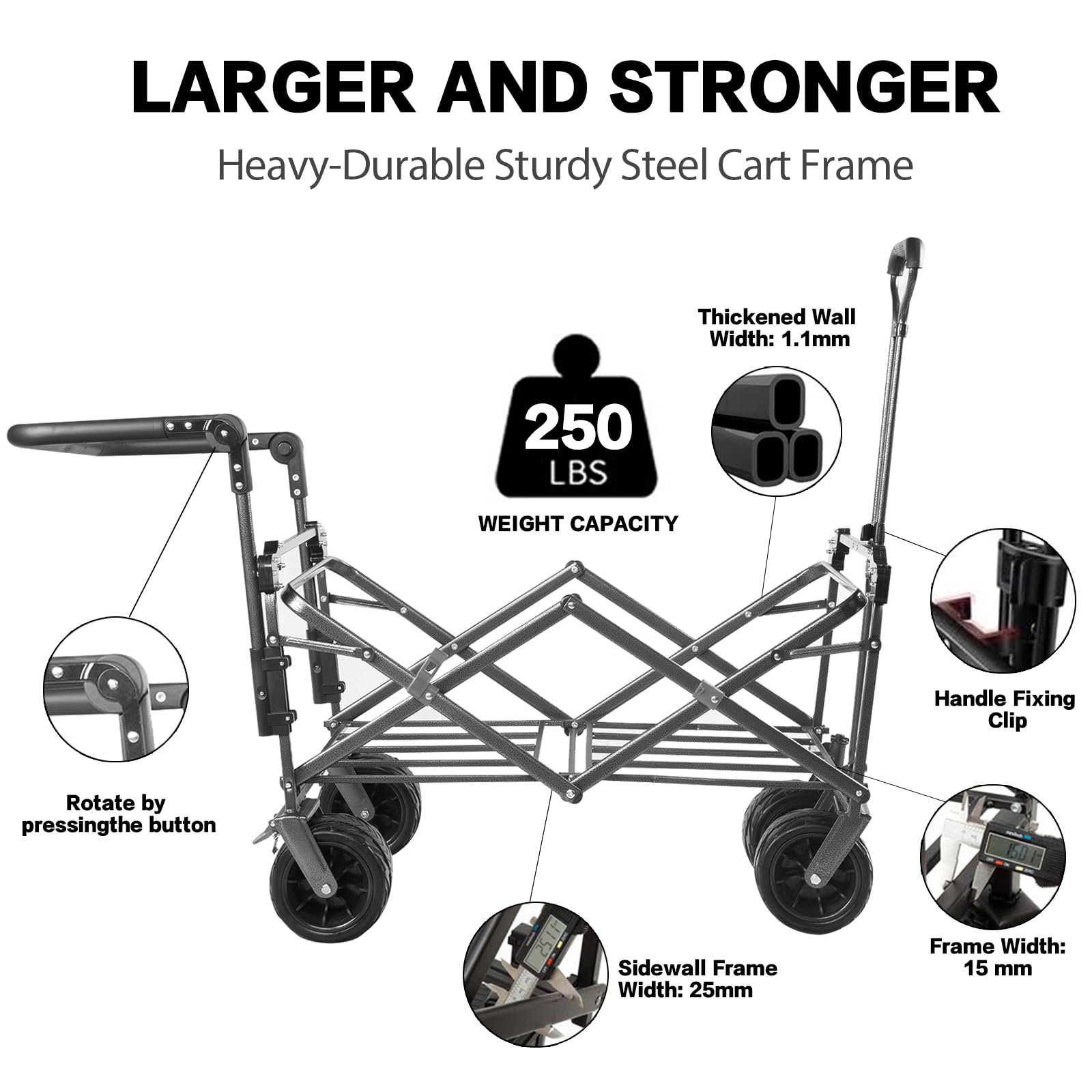 Heavy Duty Collapsible Folding Wagon Cart with Removable Canopy & 4