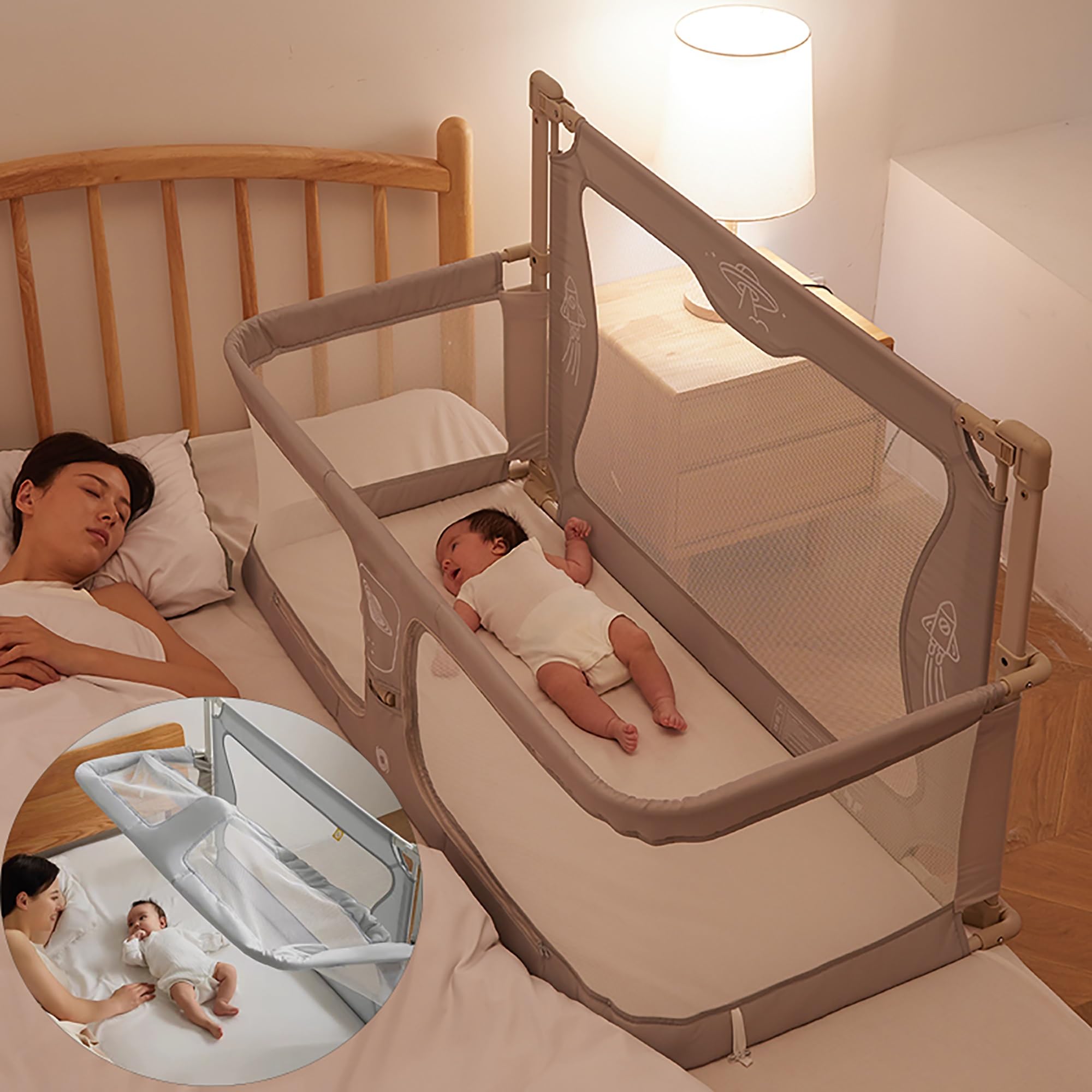 3 in 1 Baby Bassinet Bedside Sleeper & Co-Sleeping Crib - Portable Breathable Mesh with Washable Liner & Sturdy Aluminum Frame - Perfect for Newborns, Nursery, Bedside Sleeping & Travel