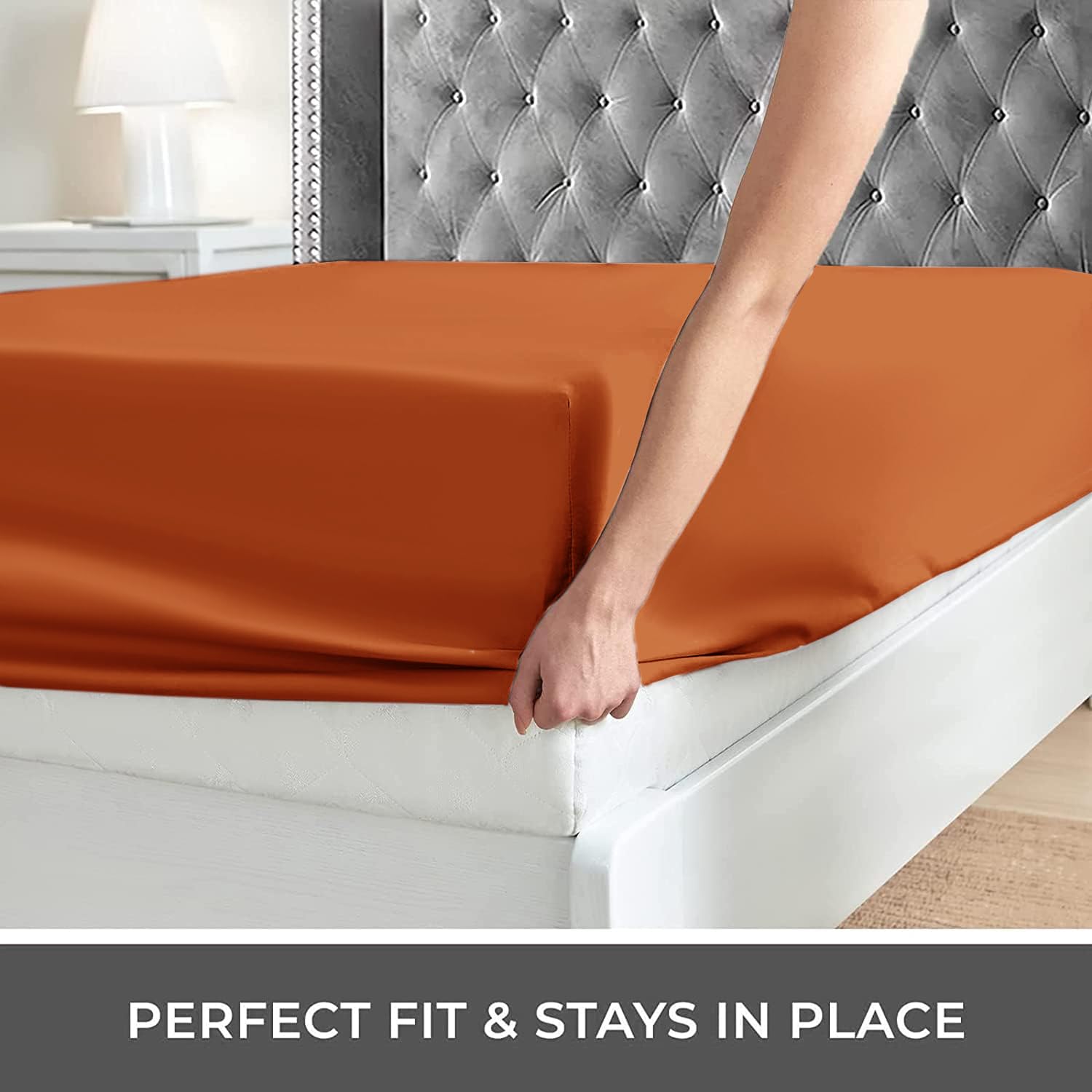 IR Imperial Rooms Queen Size Fitted Sheet - 16 Inch Deep Pocket, Premium 1800 Soft Microfiber, Shrink & Fade Resistant, All-Around Elastic (Rust) - Perfect for Guest Rooms, Vacation Homes & Dorm Rooms