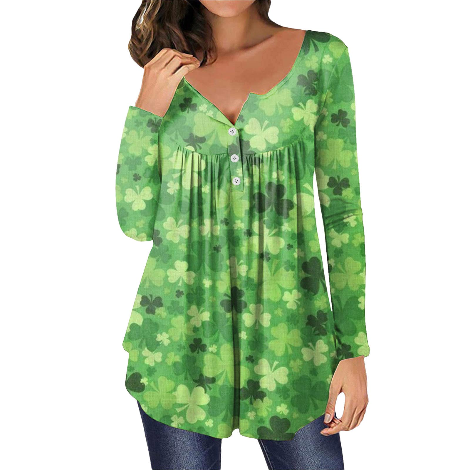 St. Patrick's Day Women's Long Sleeve T-Shirts - Fashion Casual Printed Tops for St. Paddy's Day Celebrations & Irish Themed Parties