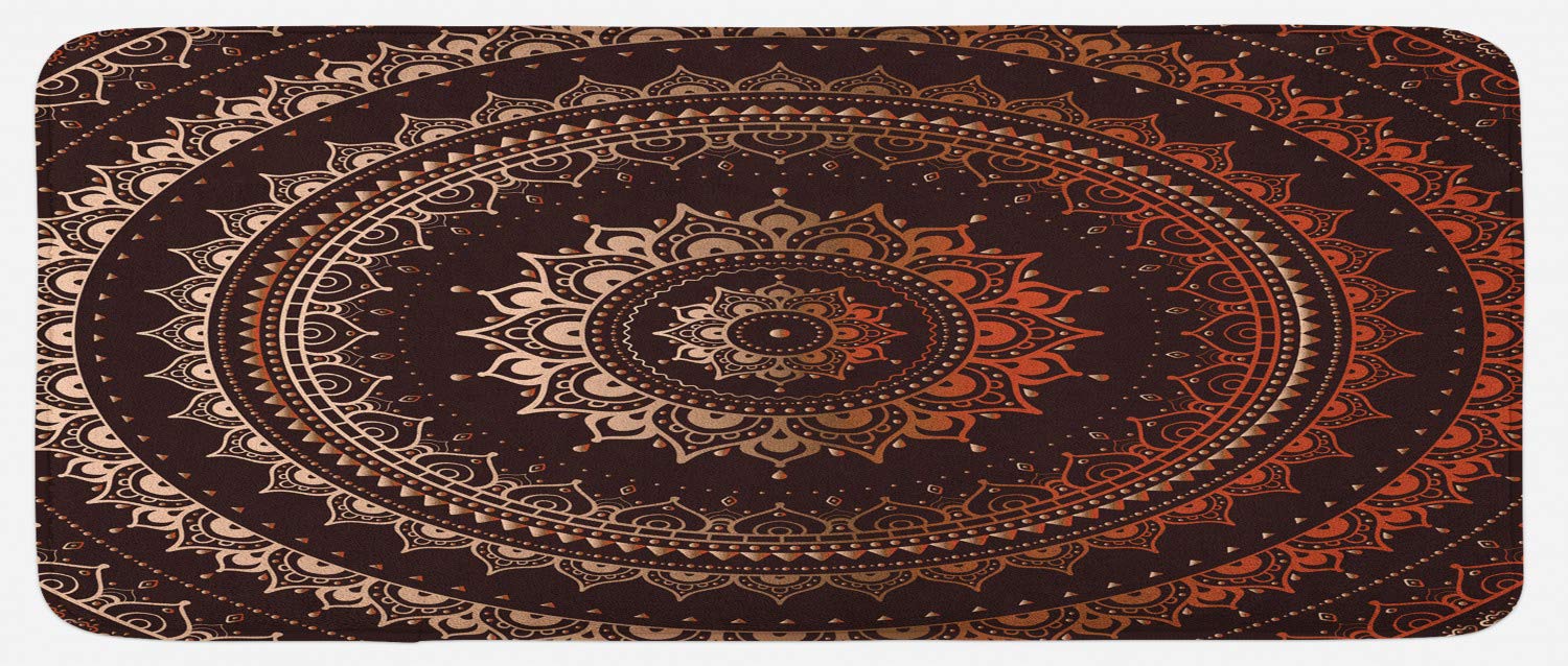 Ambesonne Mandala Kitchen Mat - Non-Slip Plush Floor Rug with Cosmic Esoteric Print, 47x19 Inches, Chestnut Brown - Perfect for Yoga, Meditation Spaces & Boho Home Decor
